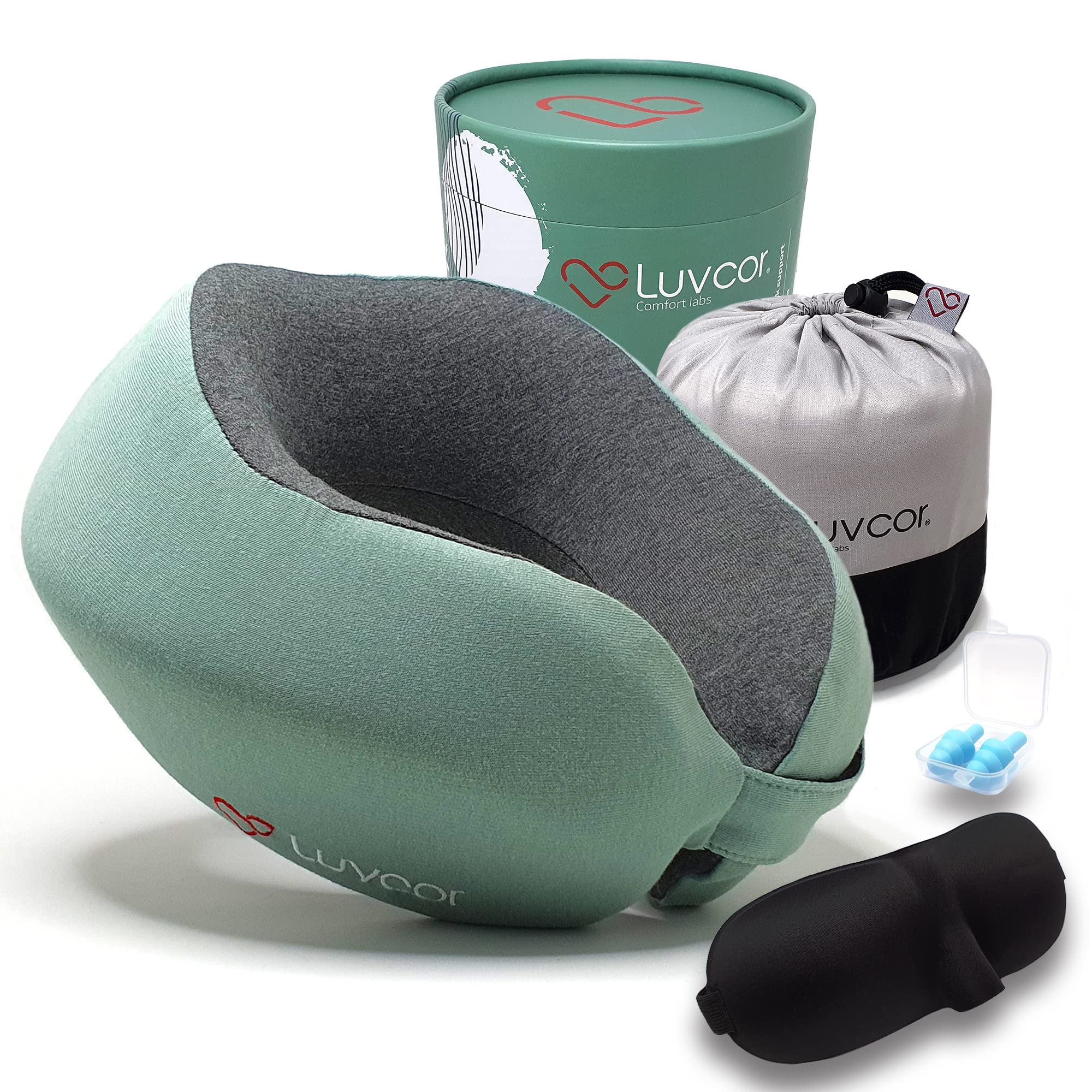 Memory Foam Travel Neck Pillow with Eye Mask & Earplugs – Adjustable Support Pillow for Airplane & Travel