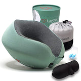 Memory Foam Travel Neck Pillow with Eye Mask & Earplugs – Adjustable Support Pillow for Airplane & Travel