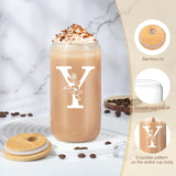 LePiche Personalized Initial Tote Bag Gift Set for Women – Monogram Canvas Tote, Cosmetic Bag & Glass Cup (Initial Y)