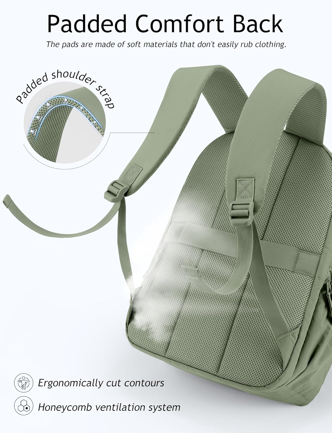 Sage Green Quilted School Backpack with Laptop Sleeve