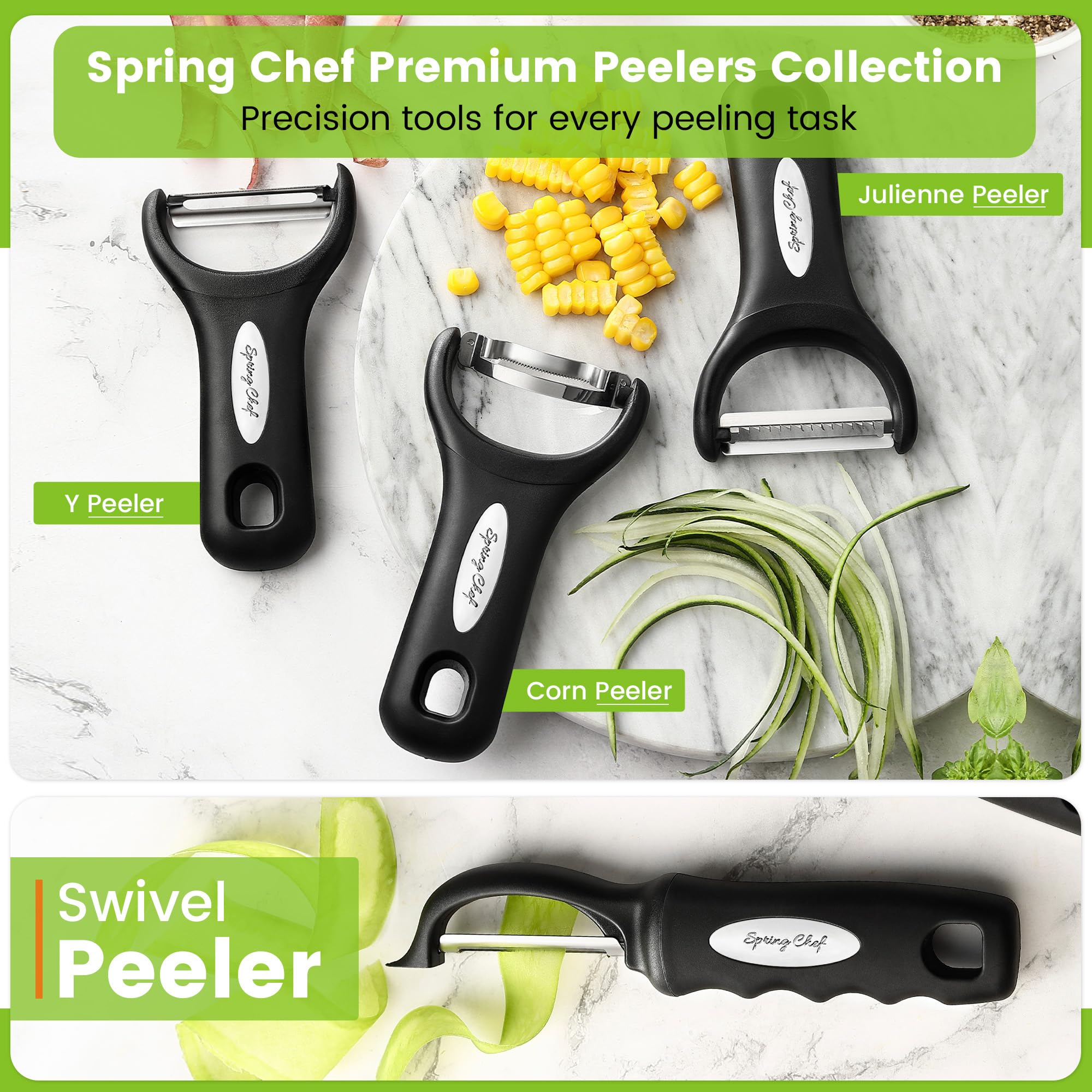 2-Piece Professional Vegetable Peeler Set – Swivel Peeler & Y Peeler with Soft-Grip Handles