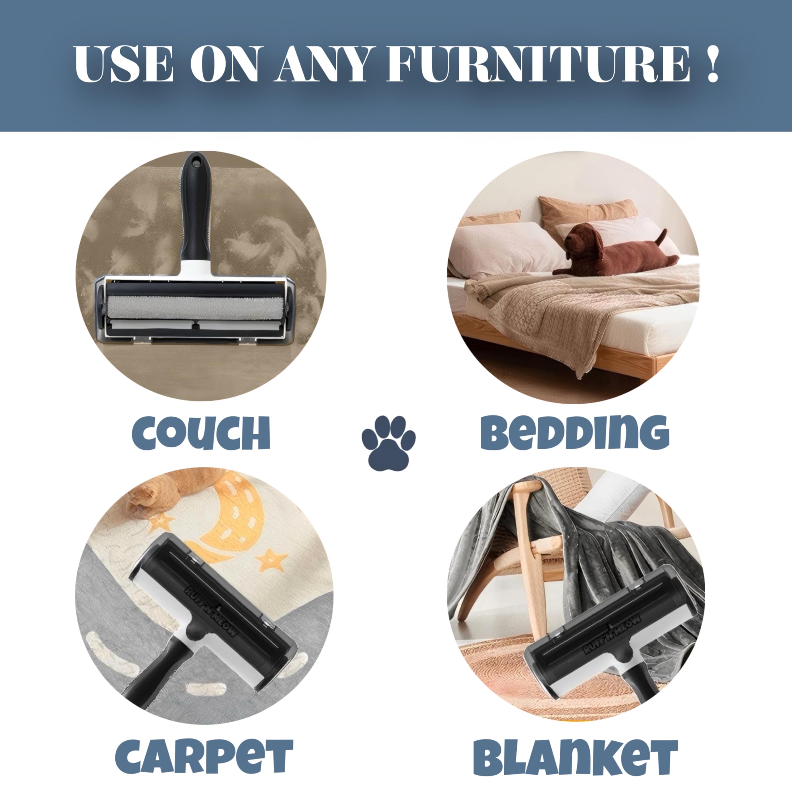 Reusable Pet Hair Remover Roller for Furniture, Carpets, and Car Seats with Built-In Fur Collection Chamber – Portable Fur Cleaning Tool
