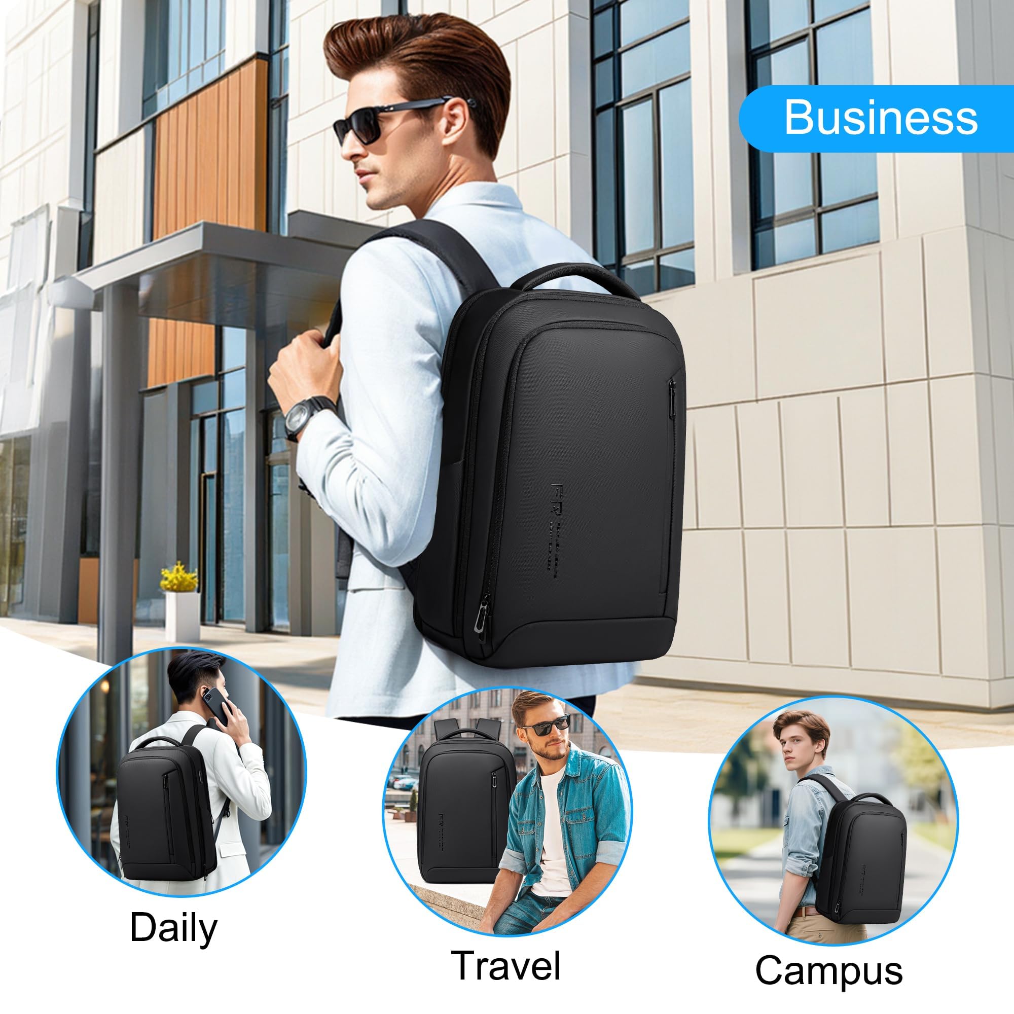 FENREE.GEER Business Laptop Backpack for Men – Water-Resistant Tech Backpack with USB Charging Port, Fits 17” Laptops (Black)