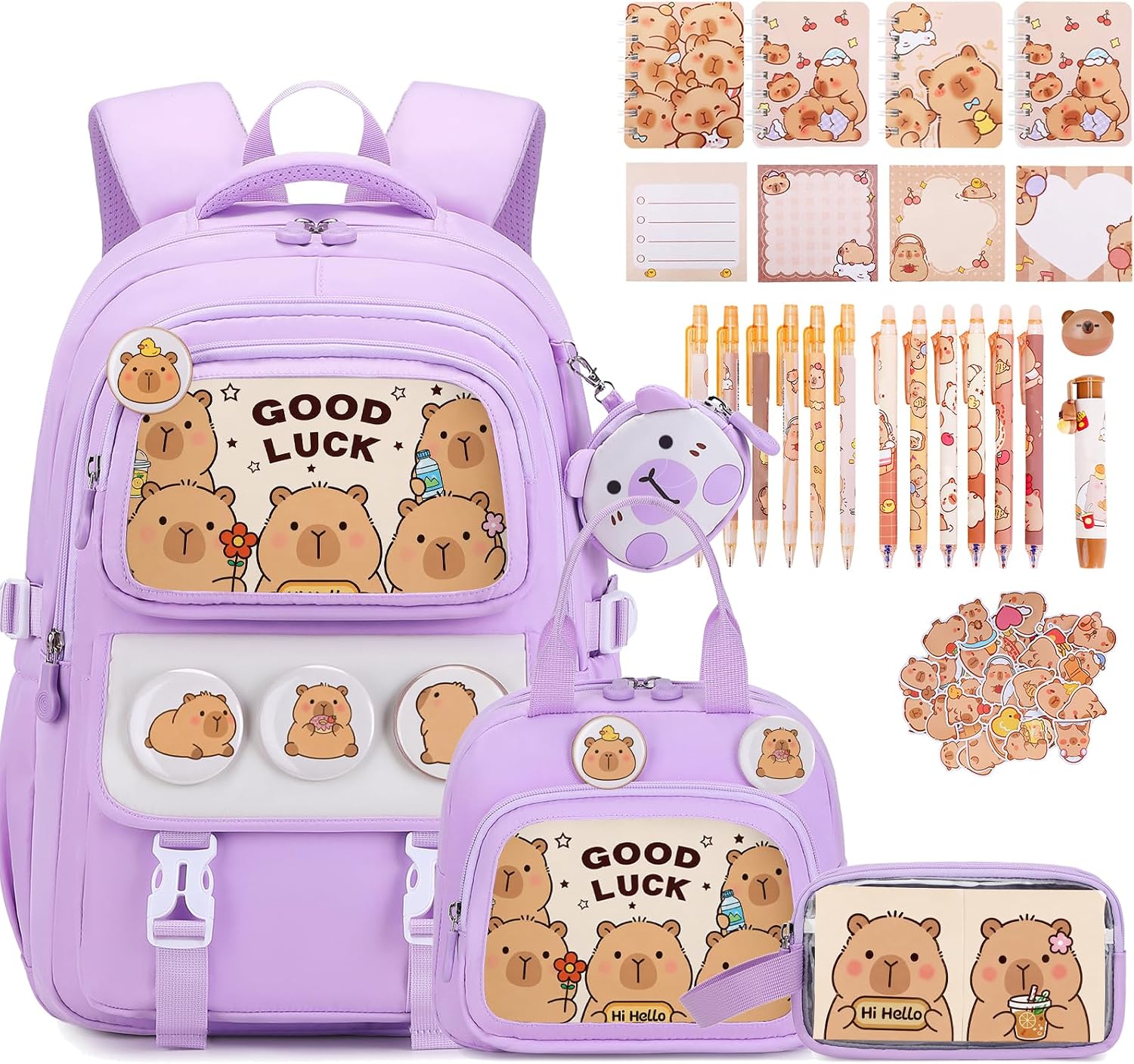 Brown Capybara 30-Piece Backpack and School Set