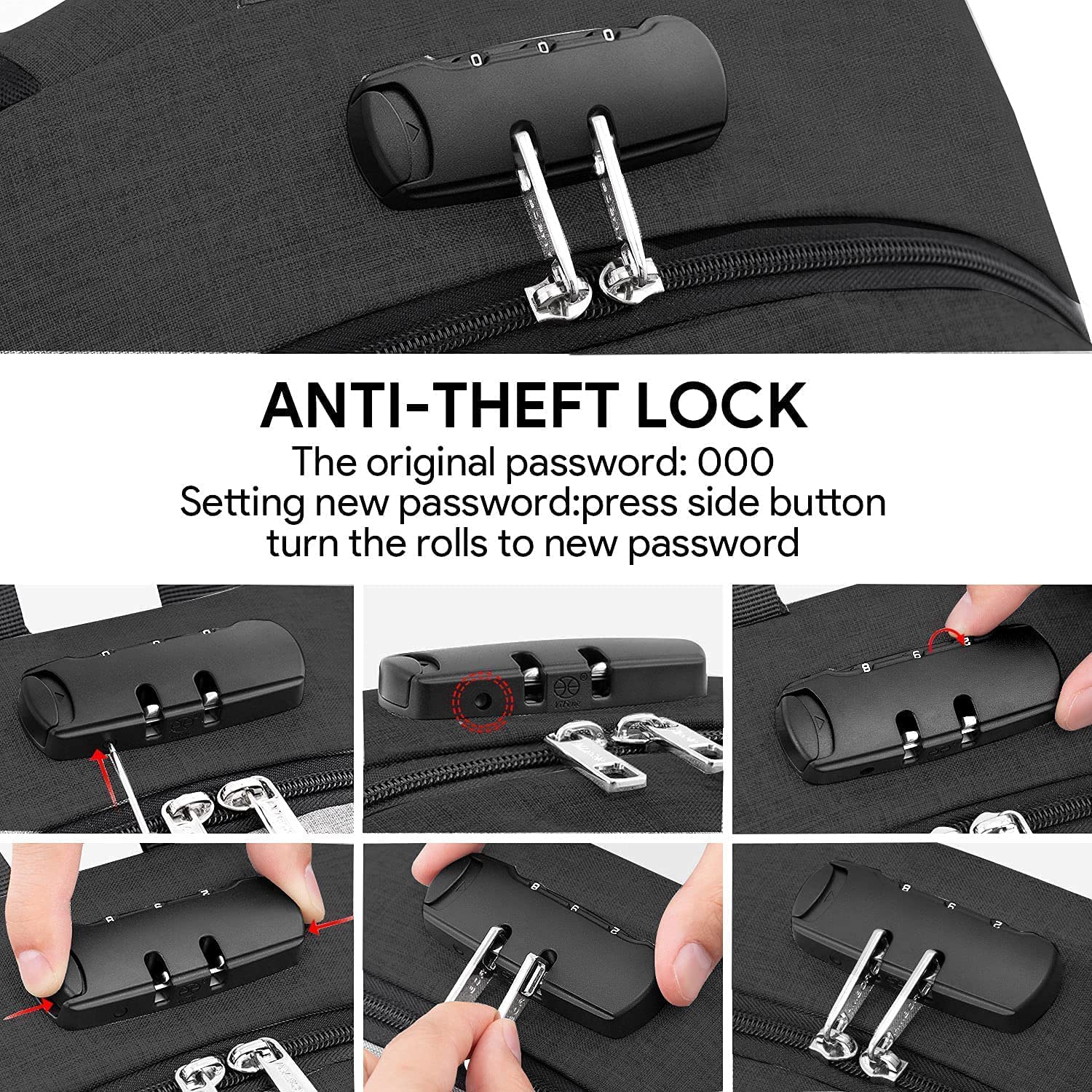 AMBOR Anti-Theft Travel Laptop Backpack – Water-Resistant Business Work Backpack with USB Charging Port, Fits up to 17.3” Laptops (Black)