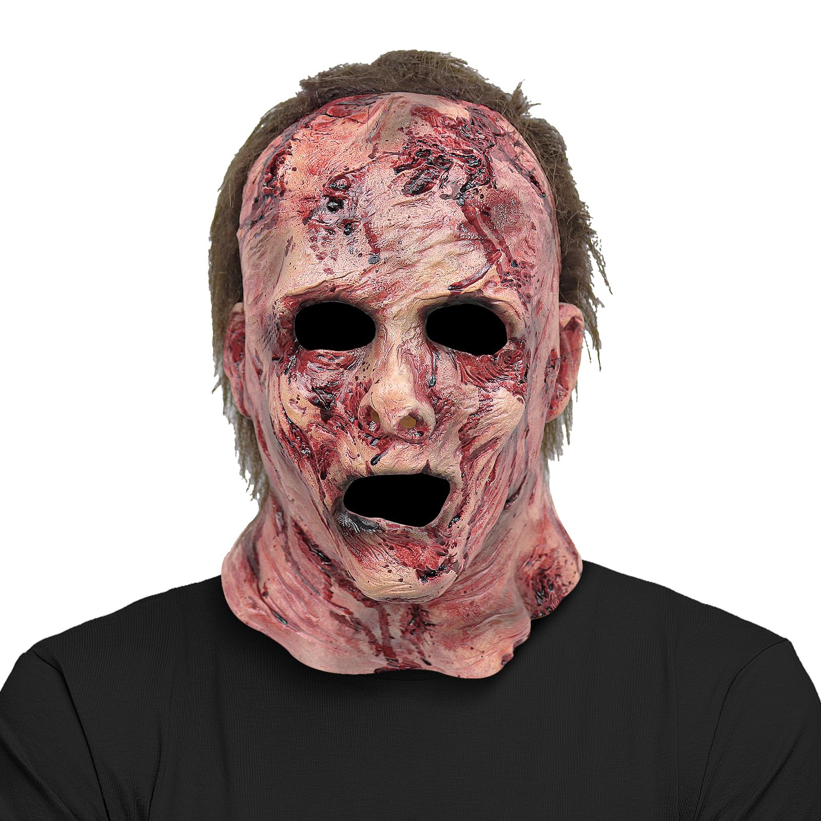 Bloody Zombie Mask – Realistic Red Latex Horror Mask with Scars & Brown Hair 🧟‍♂️🔥