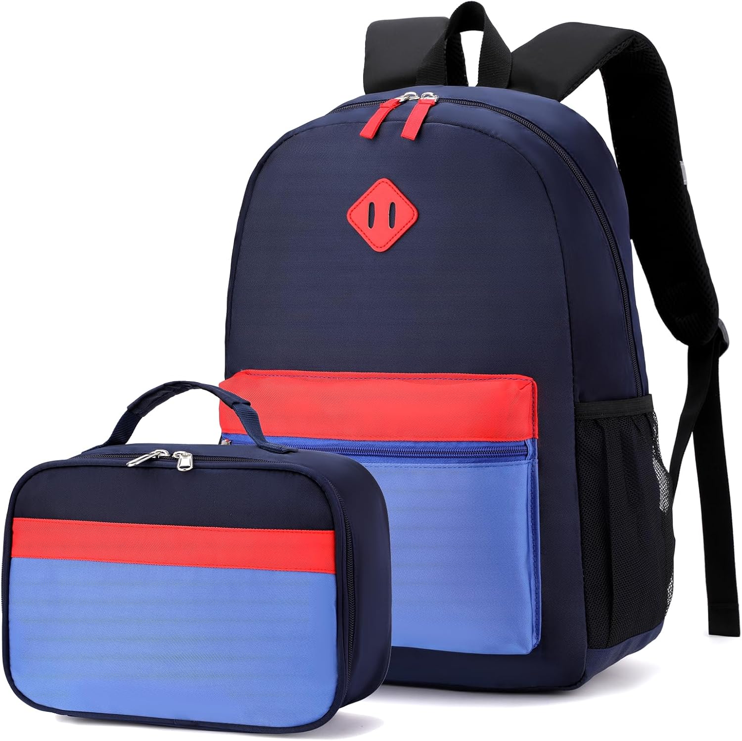Black Grey Kids Backpack Set with Insulated Lunch Bag