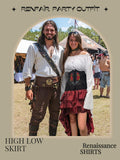 Women’s Renaissance Pirate Costume – White & Red 3-Piece Set with Off-Shoulder Blouse, High-Low Skirt & Corset Waist Belt