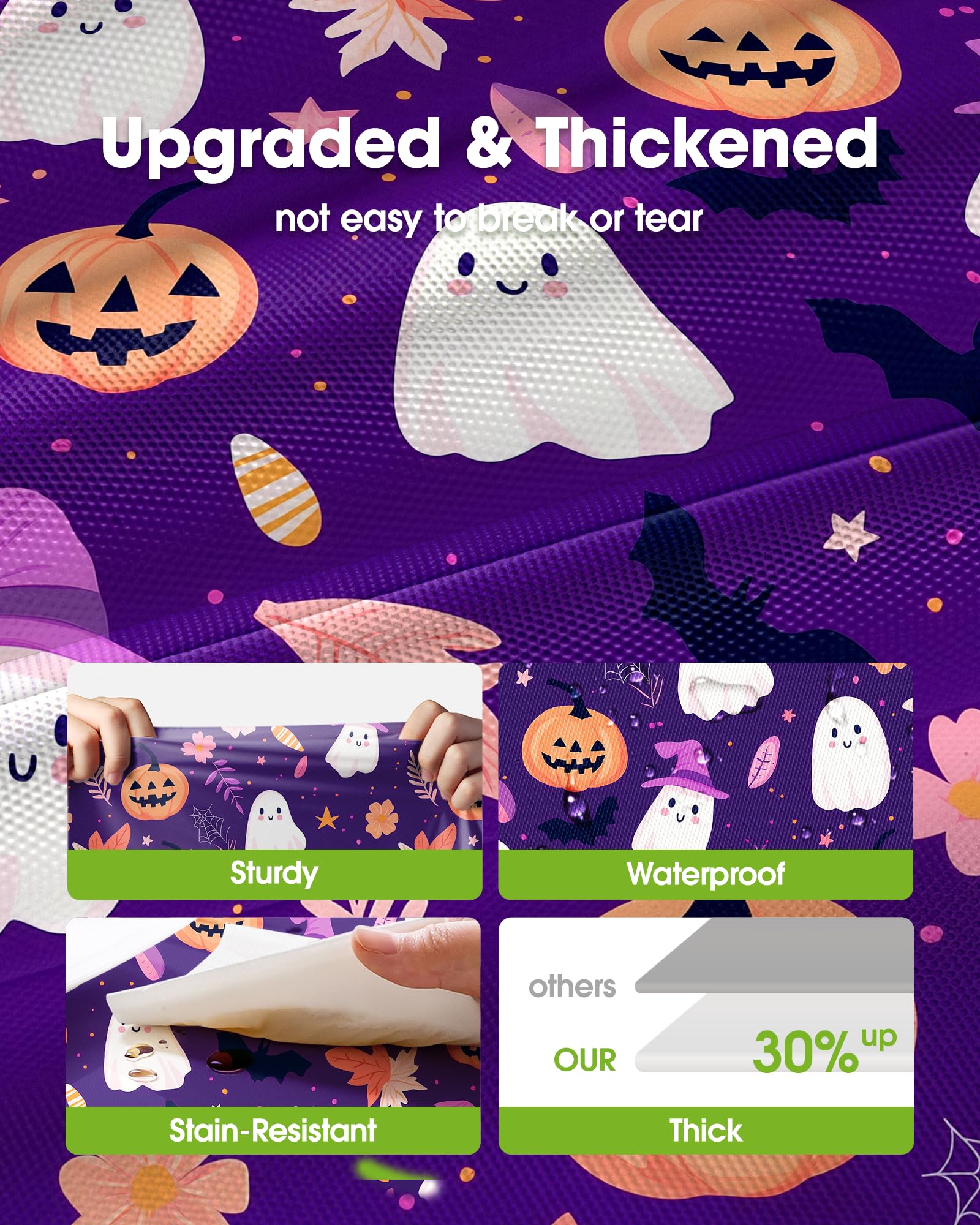 Halloween Purple Disposable Plastic Tablecloth – Waterproof & Stain-Resistant PEVA (US12200)