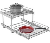 Jowboow 2-Tier Metal Pull-Out Cabinet Shelves – Adjustable Heavy-Duty Slide-Out Organizer for Deep Cabinets