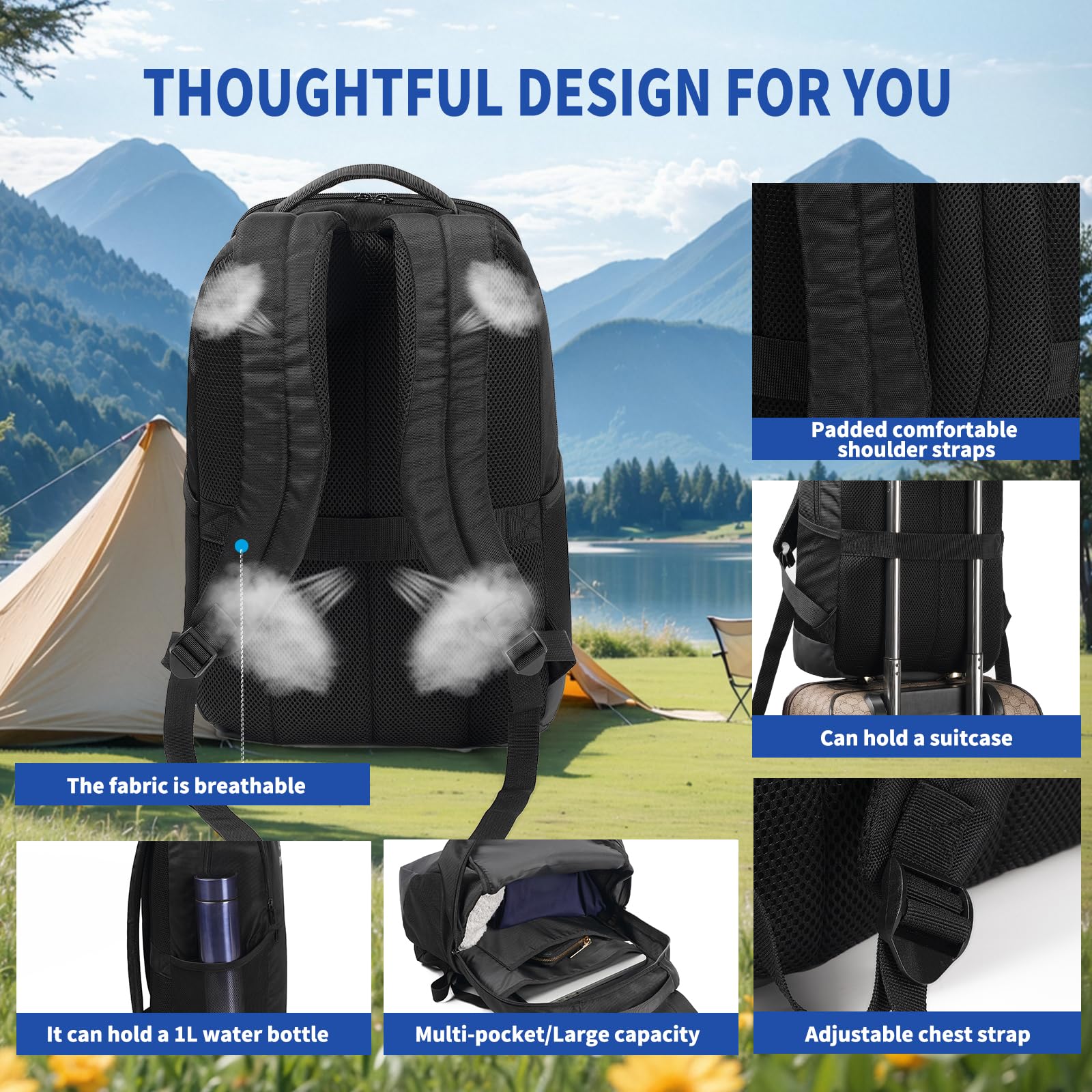 GEMGOAL Classic Minimalist Laptop Backpack – Water-Resistant Travel & Gym Backpack for Work and Daily Commute – Black