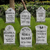6PCS Stone Grey Halloween Tombstones Yard Signs – Realistic Graveyard Headstones with Stakes for Outdoor Cemetery Decorations