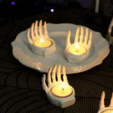White Skeleton Hand Tealight Candle Holders – Set of 6 Resin Halloween Centerpieces for Spooky Home Décor