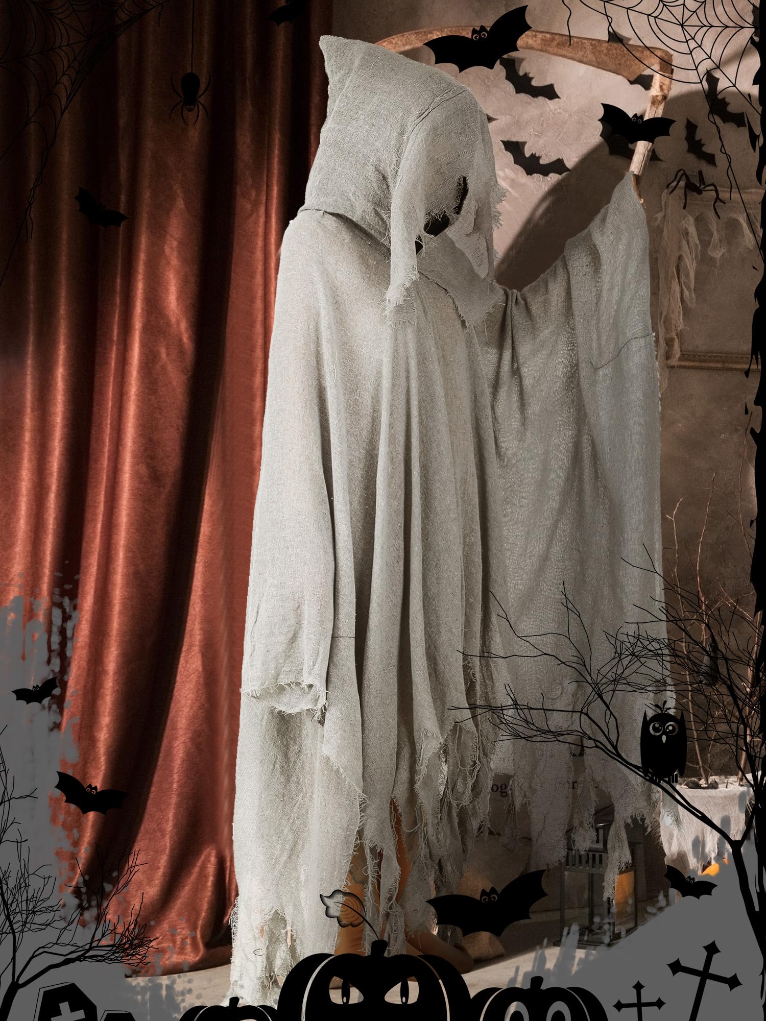Gray Linen Hooded Cloak – Medieval Ghost Cape for Halloween, Cosplay & Fantasy Roleplay 🕯️🖤