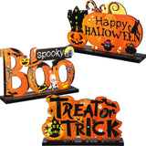 Wooden Halloween Table Centerpieces – “Boo”, “Trick or Treat”, “Happy Halloween” Signs (Set of 3)