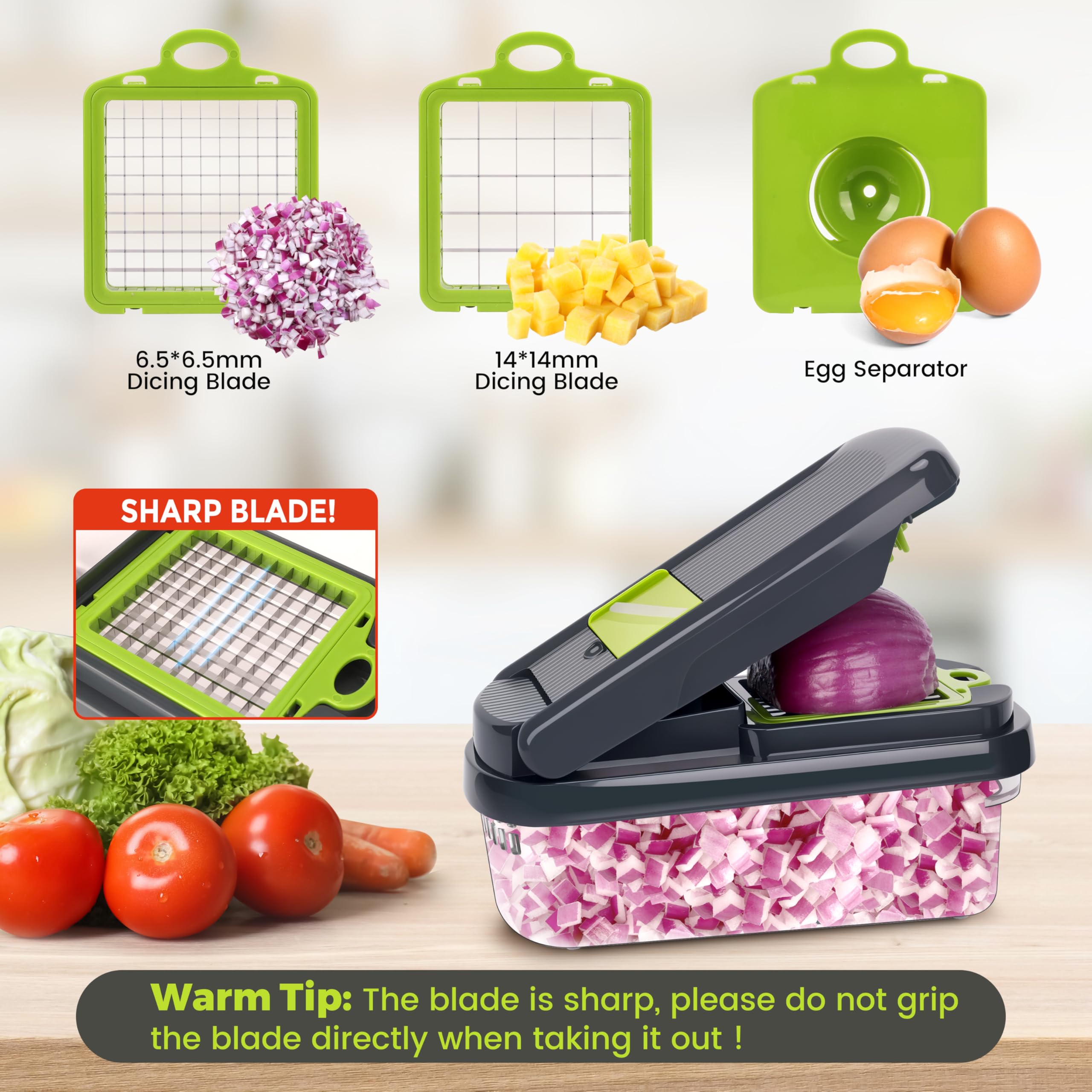 12-in-1 Vegetable Chopper & Slicer – Multi-Function Food Dicer with Container, Safety Guard & Cleaning Brush
