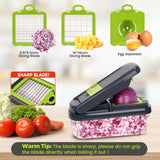 12-in-1 Vegetable Chopper & Slicer – Multi-Function Food Dicer with Container, Safety Guard & Cleaning Brush