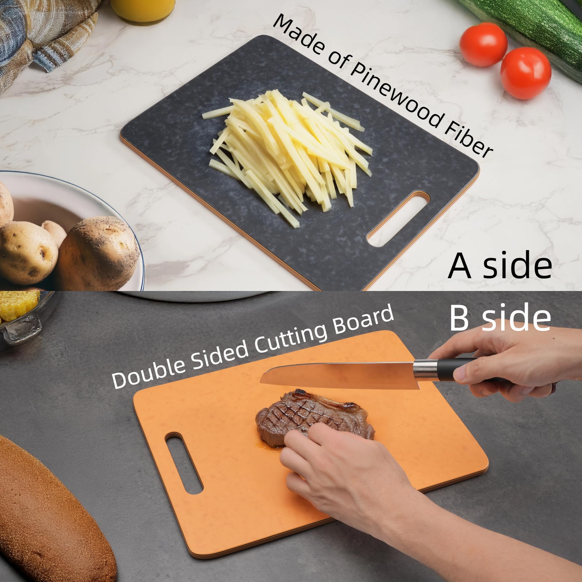 4-Piece Pinewood Fiber Cutting Board & Wooden Spoon Set – Dishwasher Safe, Heat Resistant (Natural & Slate)