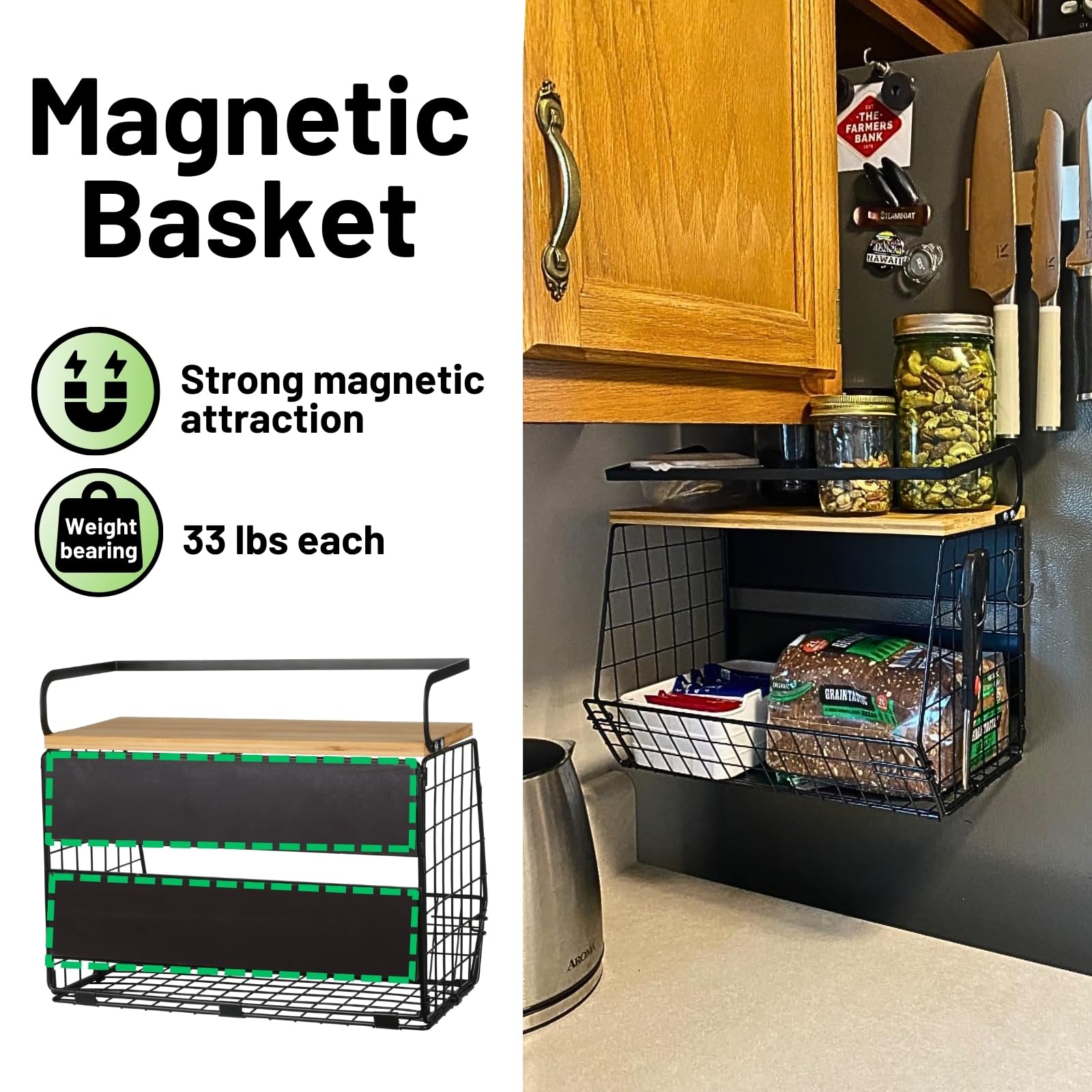 OFIRAY Magnetic Refrigerator Shelf with Wood Lid – Large Capacity Pantry & Produce Organizer for Kitchen