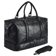 Leather Travel Duffel Bag with Shoe Compartment – Large Waterproof PU Weekender Carry-On Bag (Black)