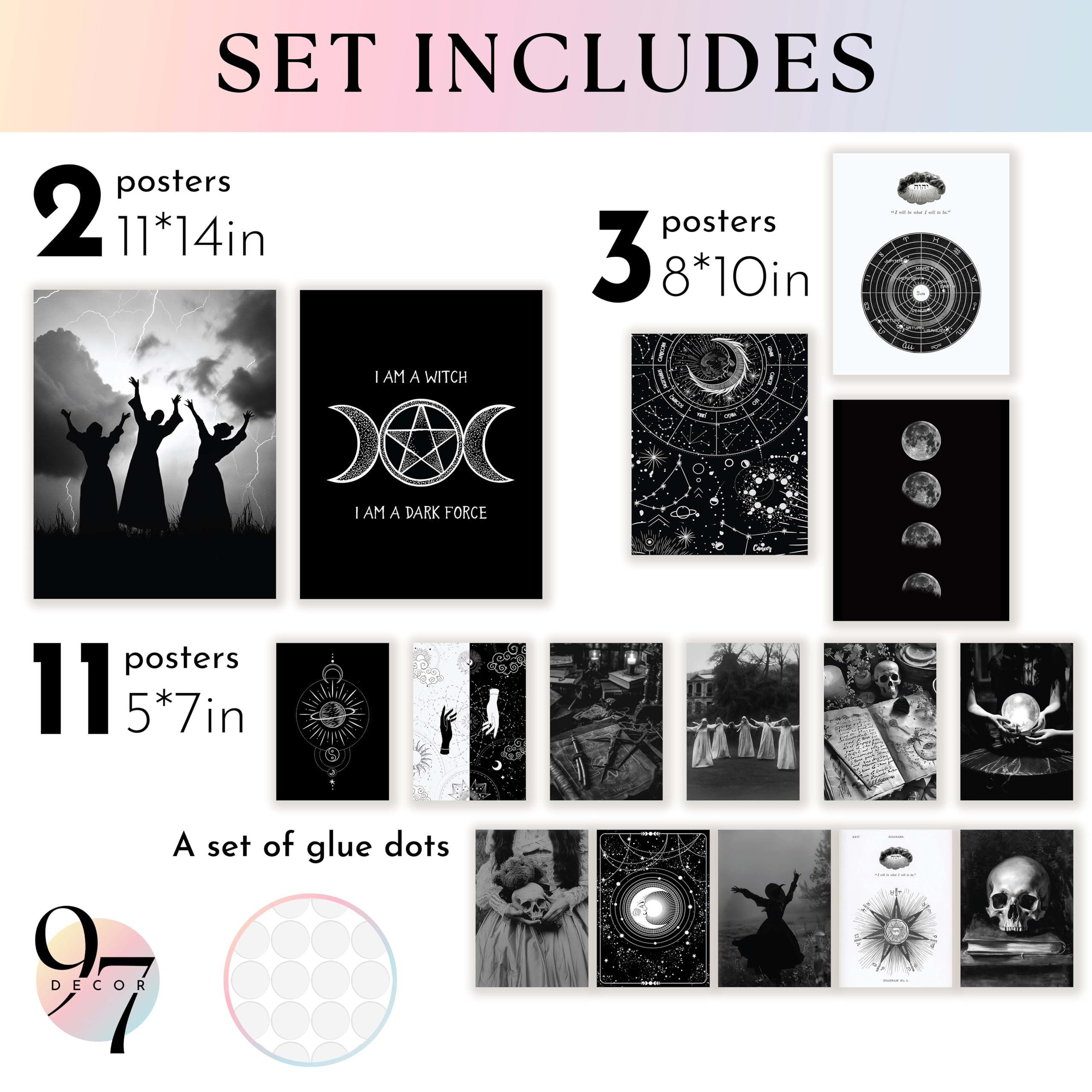 Witchy Wall Art Set – 16-Piece Gothic Witch Posters for Halloween & Home Decor (Vintage Witchy Aesthetic Prints)