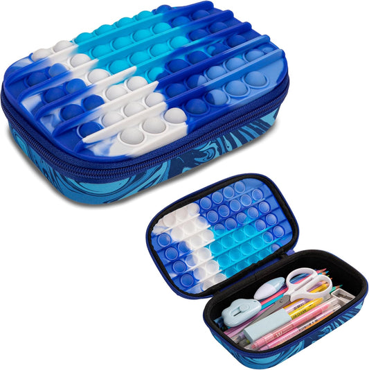 Blue Pop-It Sensory Pencil Case with Large Storage