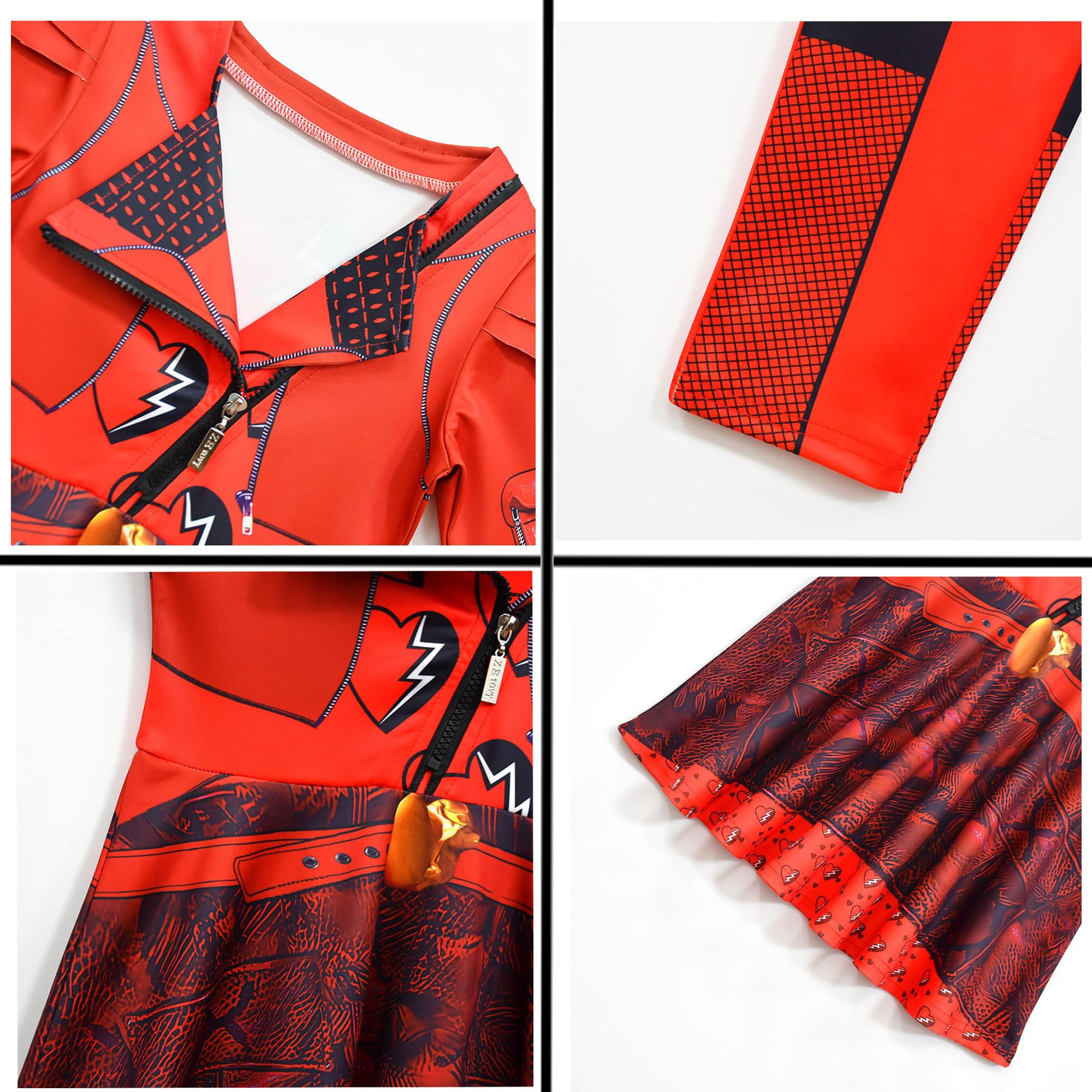 Girls Red Heart Costume Set – Jacket, Pants, Wig & Accessories (Bracelet, Necklace, Earrings, Hairpin)