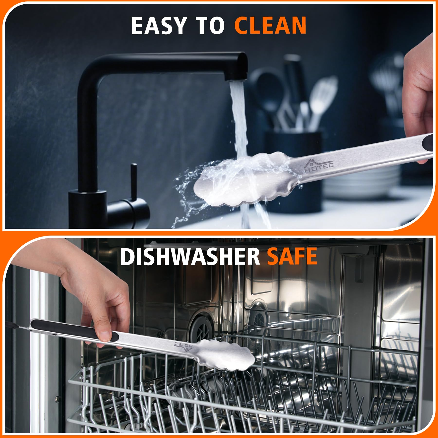 Stainless Steel Kitchen Tongs Set – 9” & 12” Heat Resistant Locking Cooking Tongs (2 Pack)