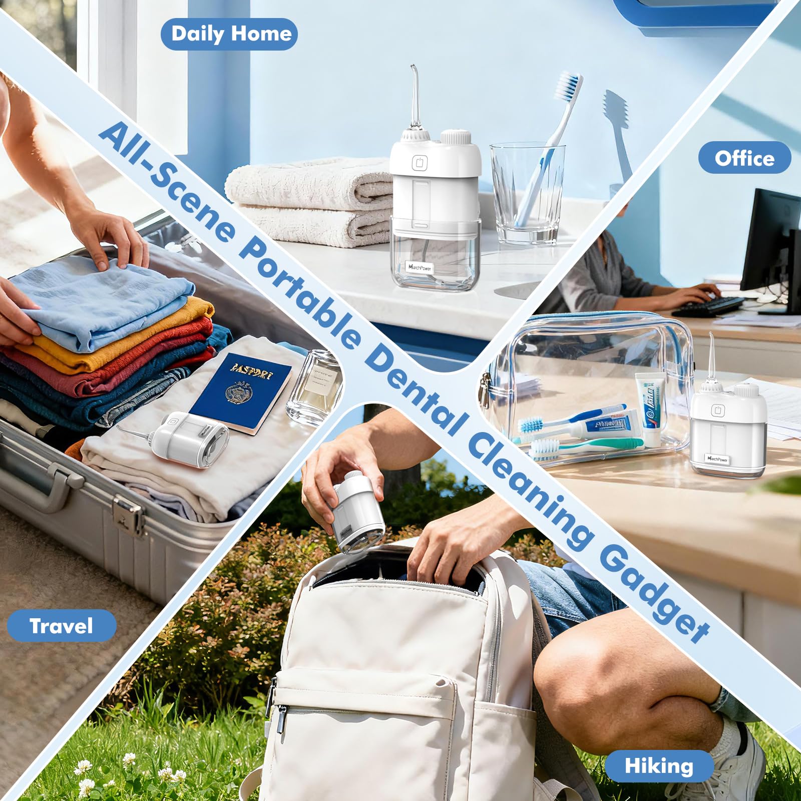 Mini Portable Water Flosser – Foldable Cordless Oral Irrigator with 3 Cleaning Modes & Waterproof Travel Design (White)