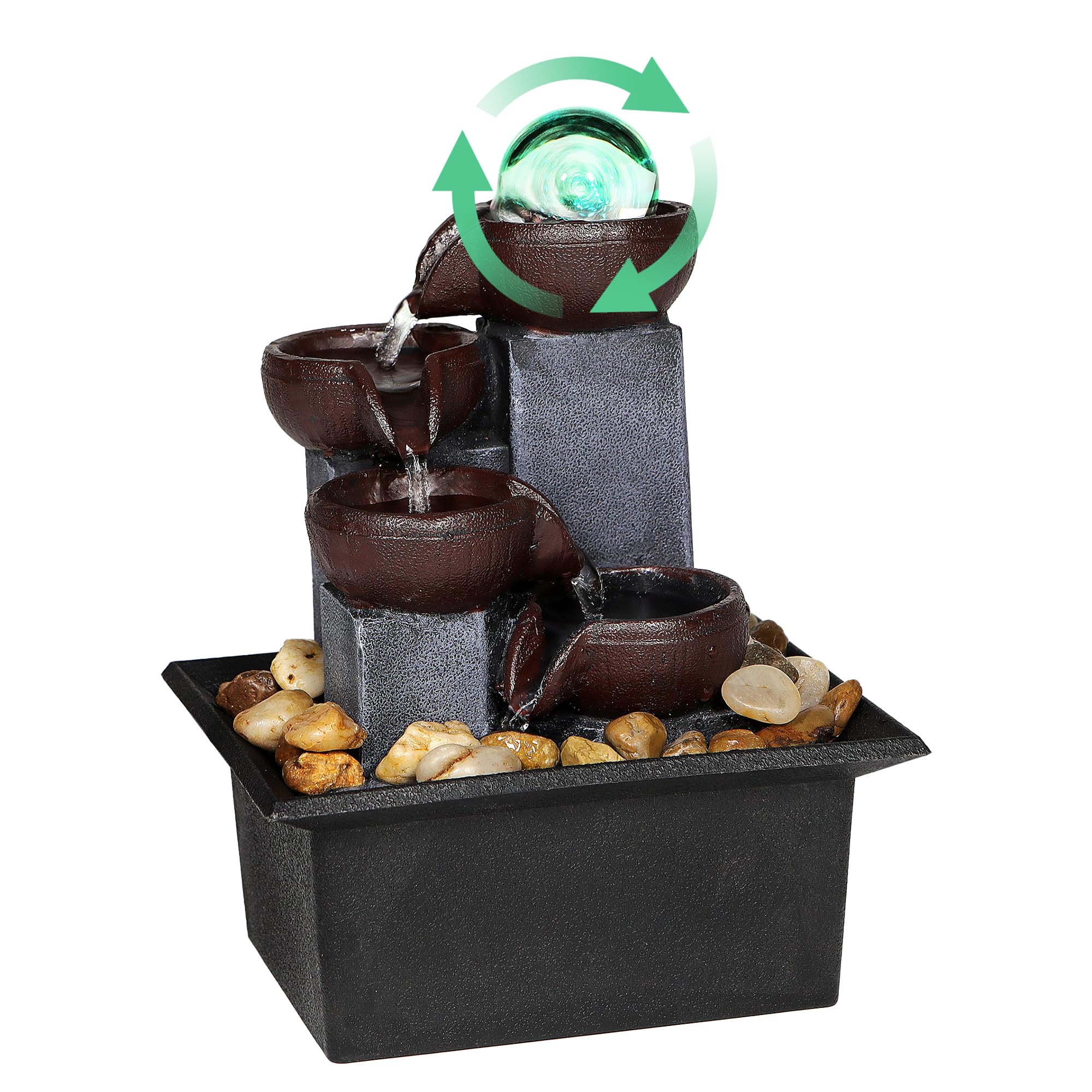 Rainbow LED Tabletop Waterfall Fountain with Crystal Ball – Indoor Zen Decor (Brown/Black)