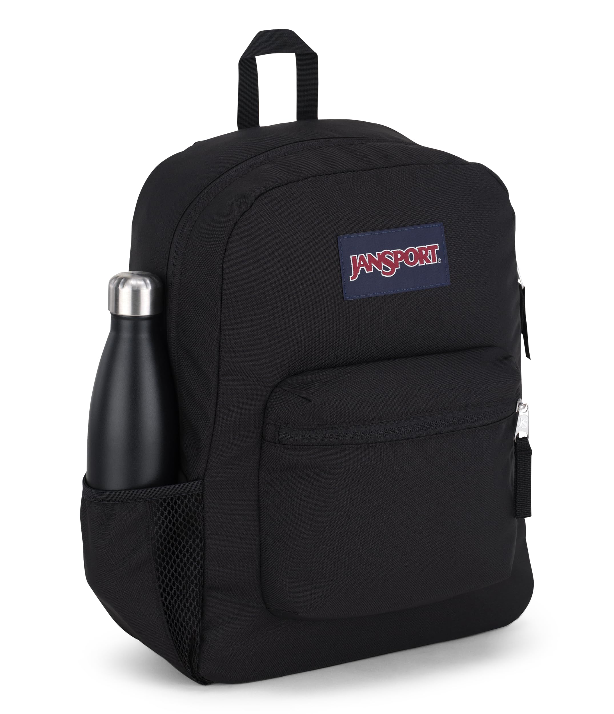 JanSport Cross Town Backpack – Classic Everyday Backpack with Front Organizer & Bottle Pocket (Black)