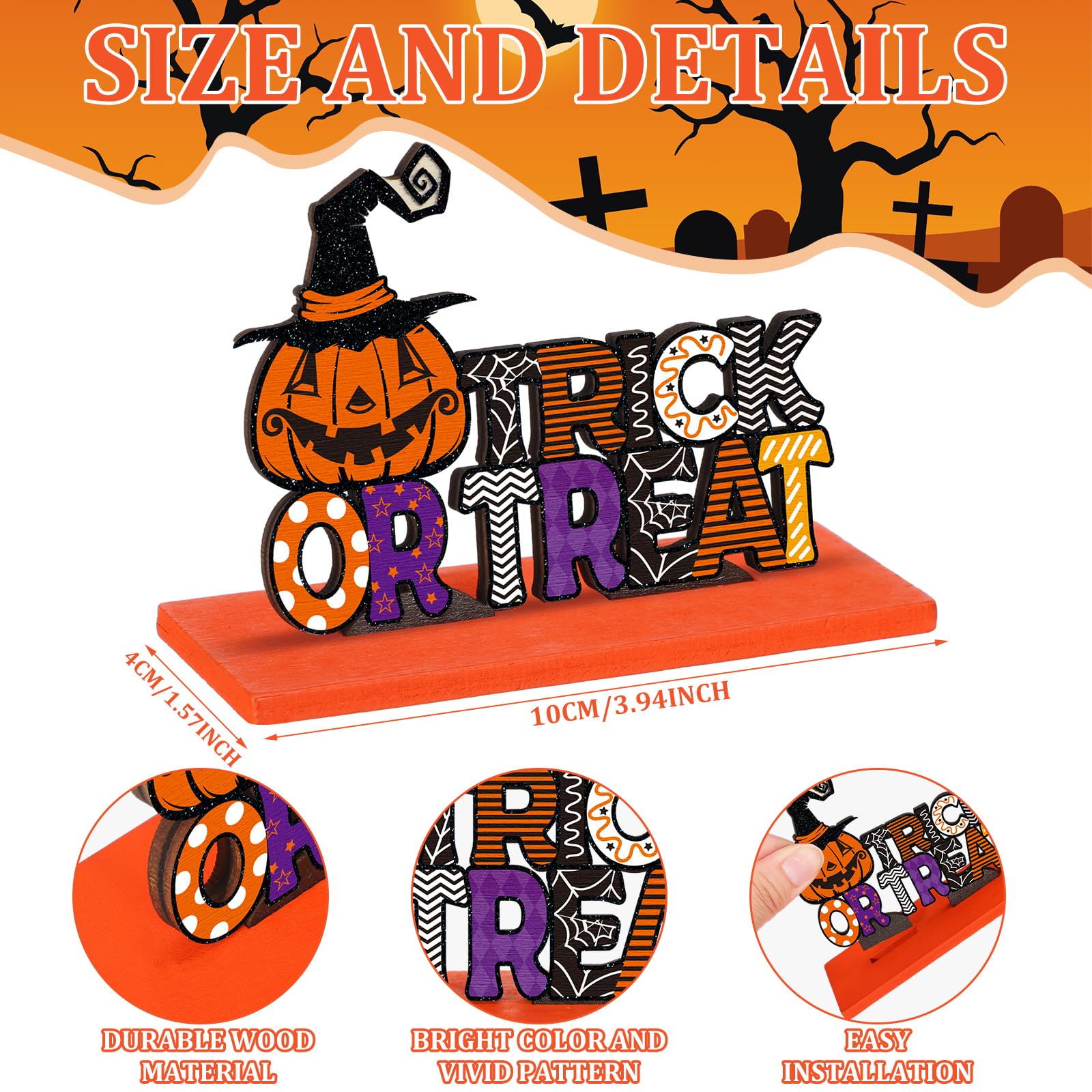 6-Piece Wooden Halloween Table Centerpieces 🎃 Cats, Ghosts & Bats – Festive Multicolor Home Decorations