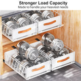 No-Drill Pull-Out Cabinet Organizer – Frameless Cabinets Only, Silent Full-Extension Drawer with Leather Handle (White)