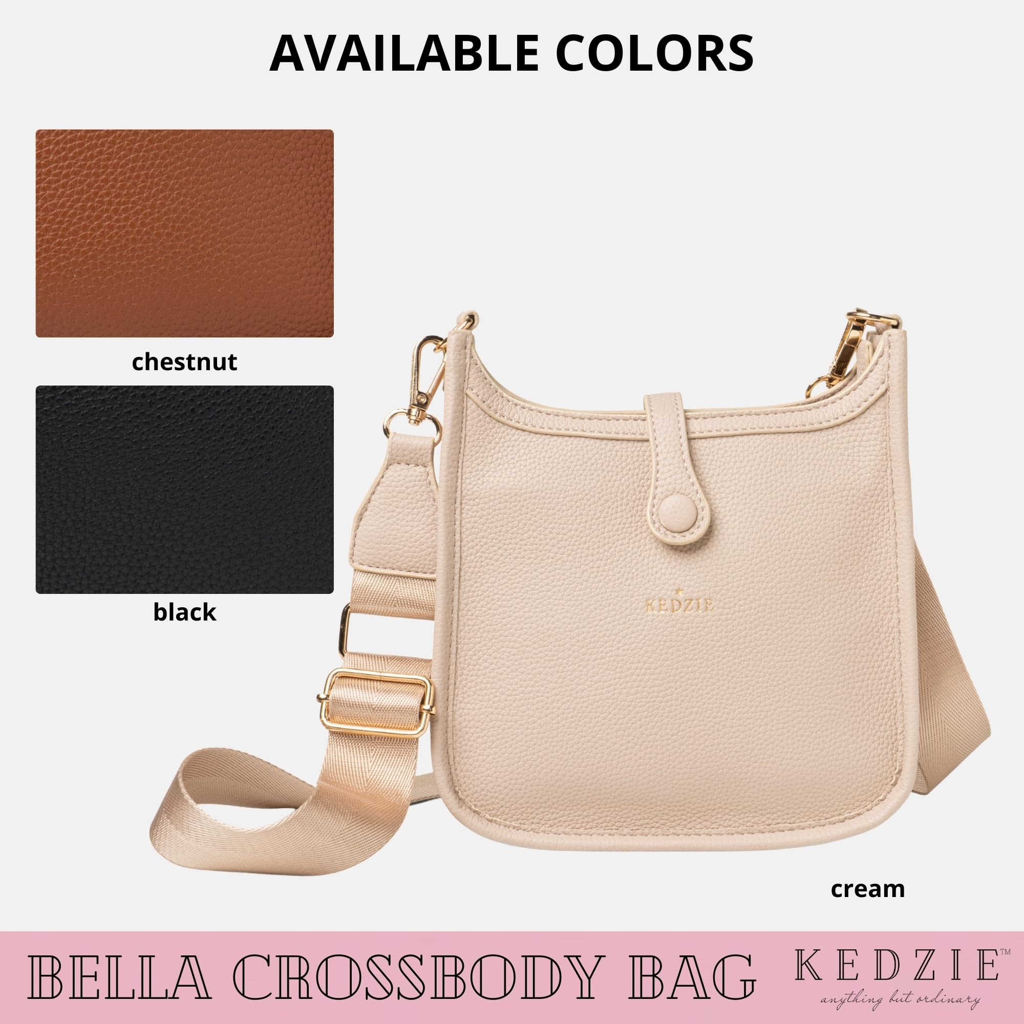 Kedzie Bella Vegan Leather Crossbody Bag for Women – Minimalist Adjustable Strap Everyday Purse (Cream)