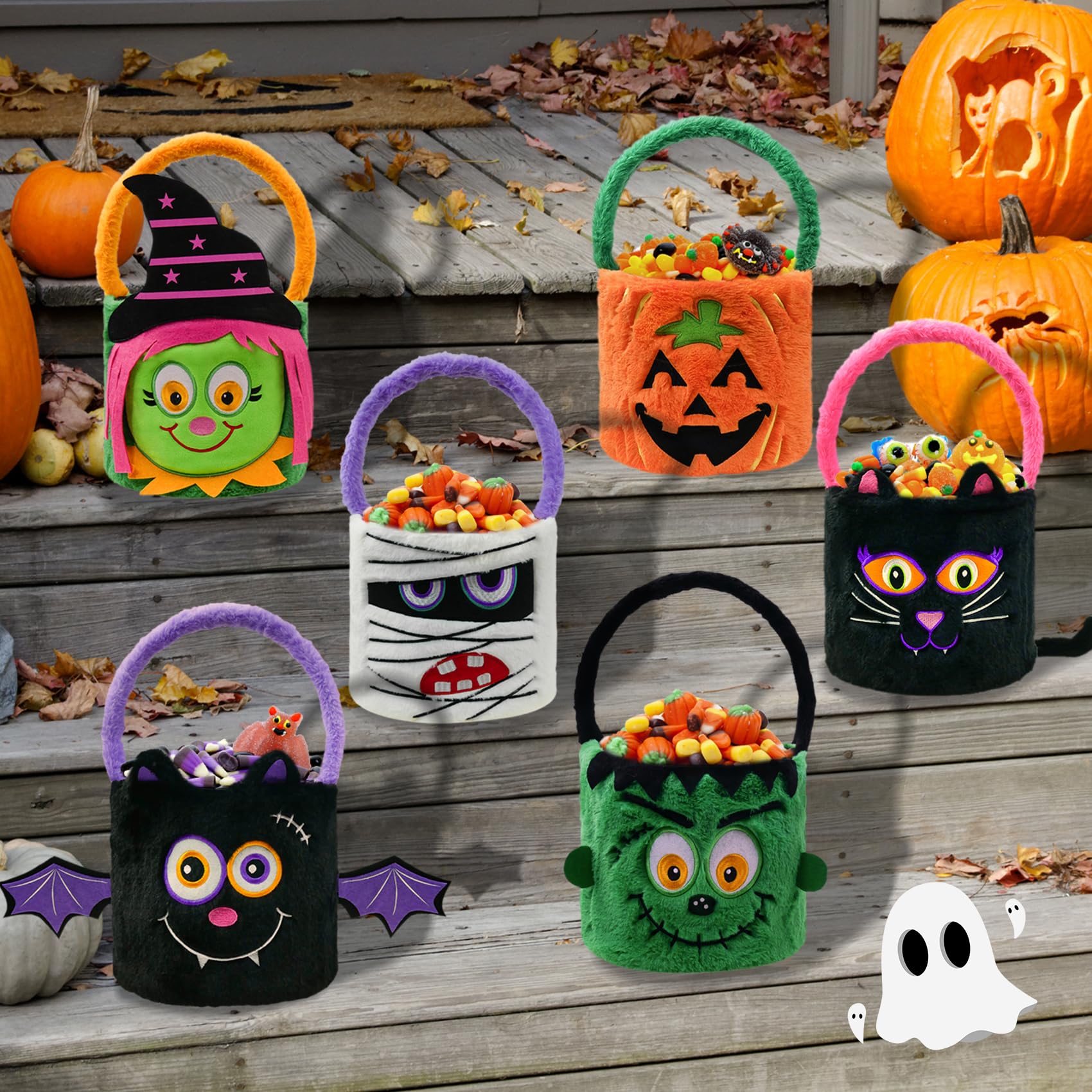 2-Pack Halloween Trick or Treat Bags – Pumpkin & Mummy Design (Reusable Fabric Candy Totes for Kids)