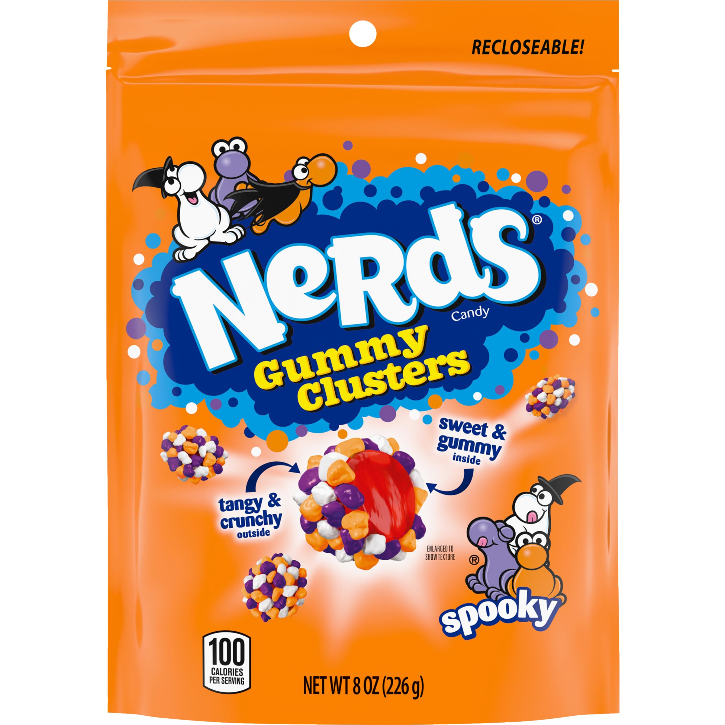 NERDS Spooky Gummy Clusters Halloween Candy – Crunchy & Fruity Tangy Bites with Gummy Centers, Limited Edition 8oz Resealable Bag