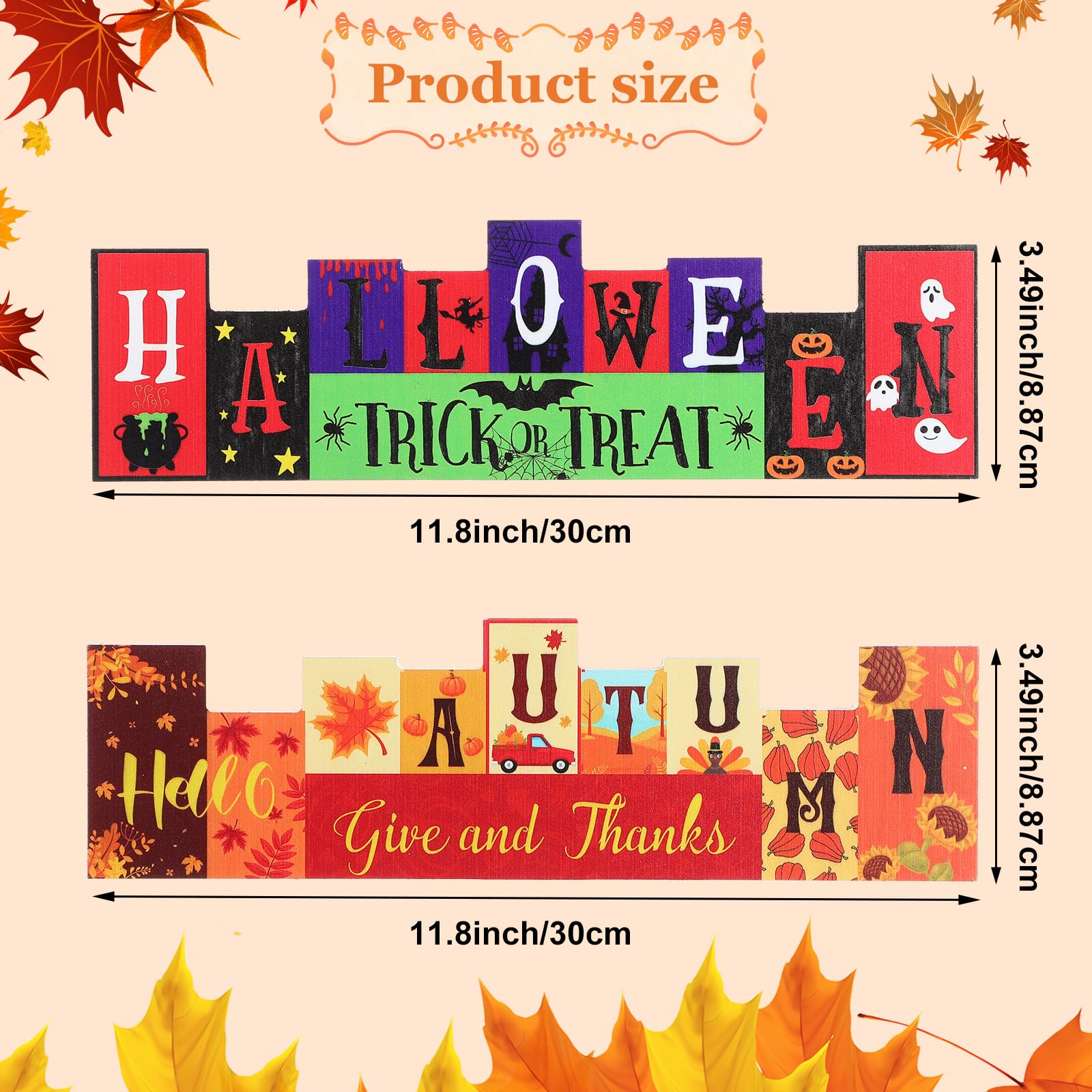 Reversible Wooden Table Sign – “Trick or Treat” & “Give and Thanks” Double-Sided Halloween & Thanksgiving Décor