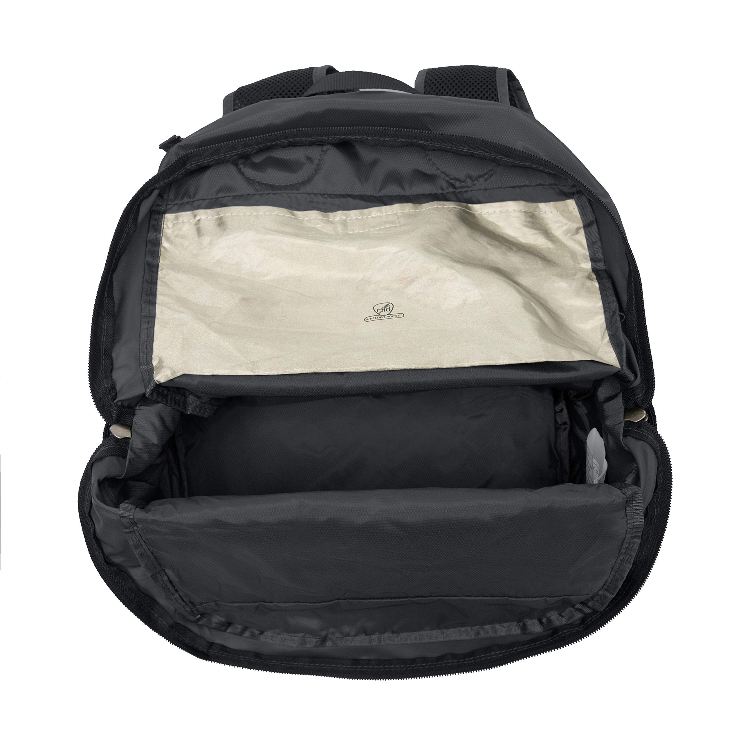 Travelon Active Packable Anti-Theft Backpack – Lightweight Foldable Travel Daypack with RFID Protection (Black)