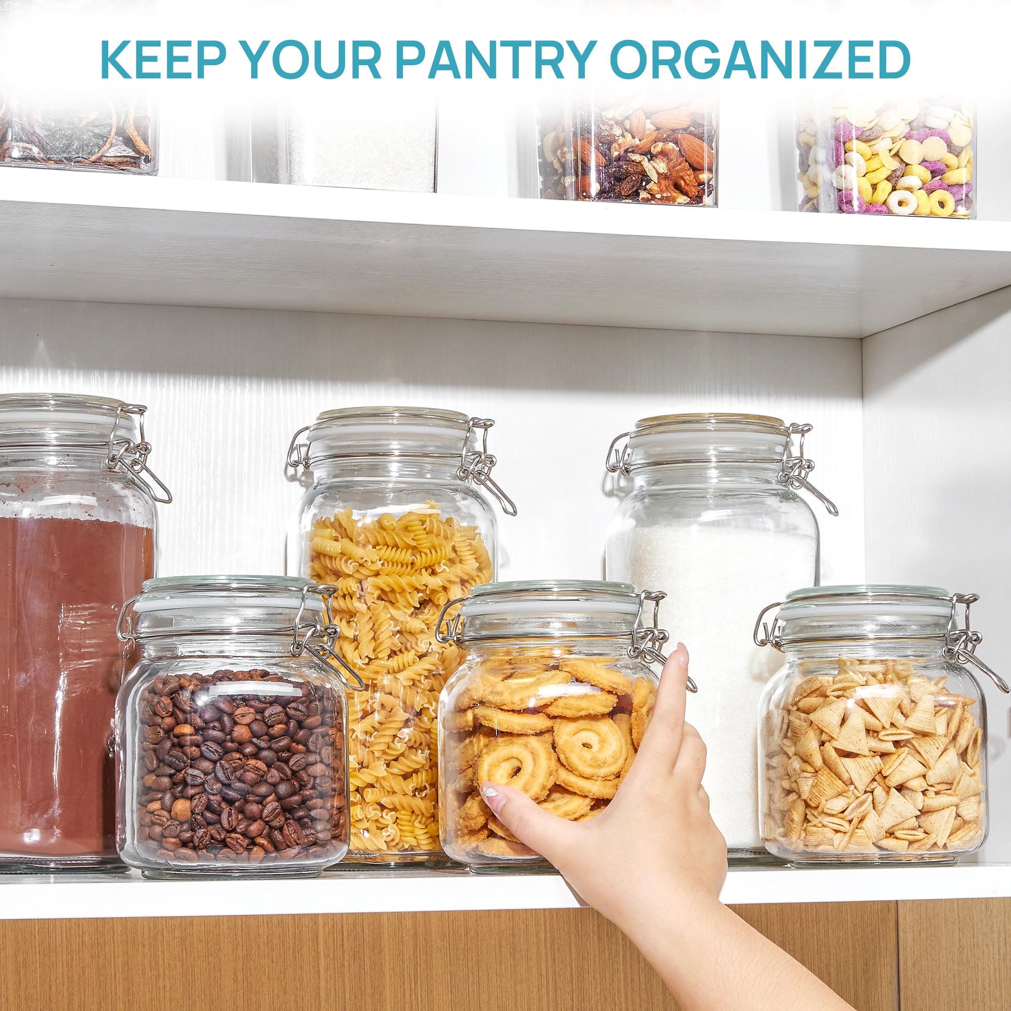 Vtopmart 78oz Glass Food Storage Jars with Airtight Clamp Lids – 3-Pack Large Kitchen Canisters with Reusable Labels