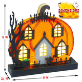 Lulu Home Light-Up Wooden Pumpkin House 🎃 Halloween Tabletop Décor with Ghosts, Cat & Witch Pot