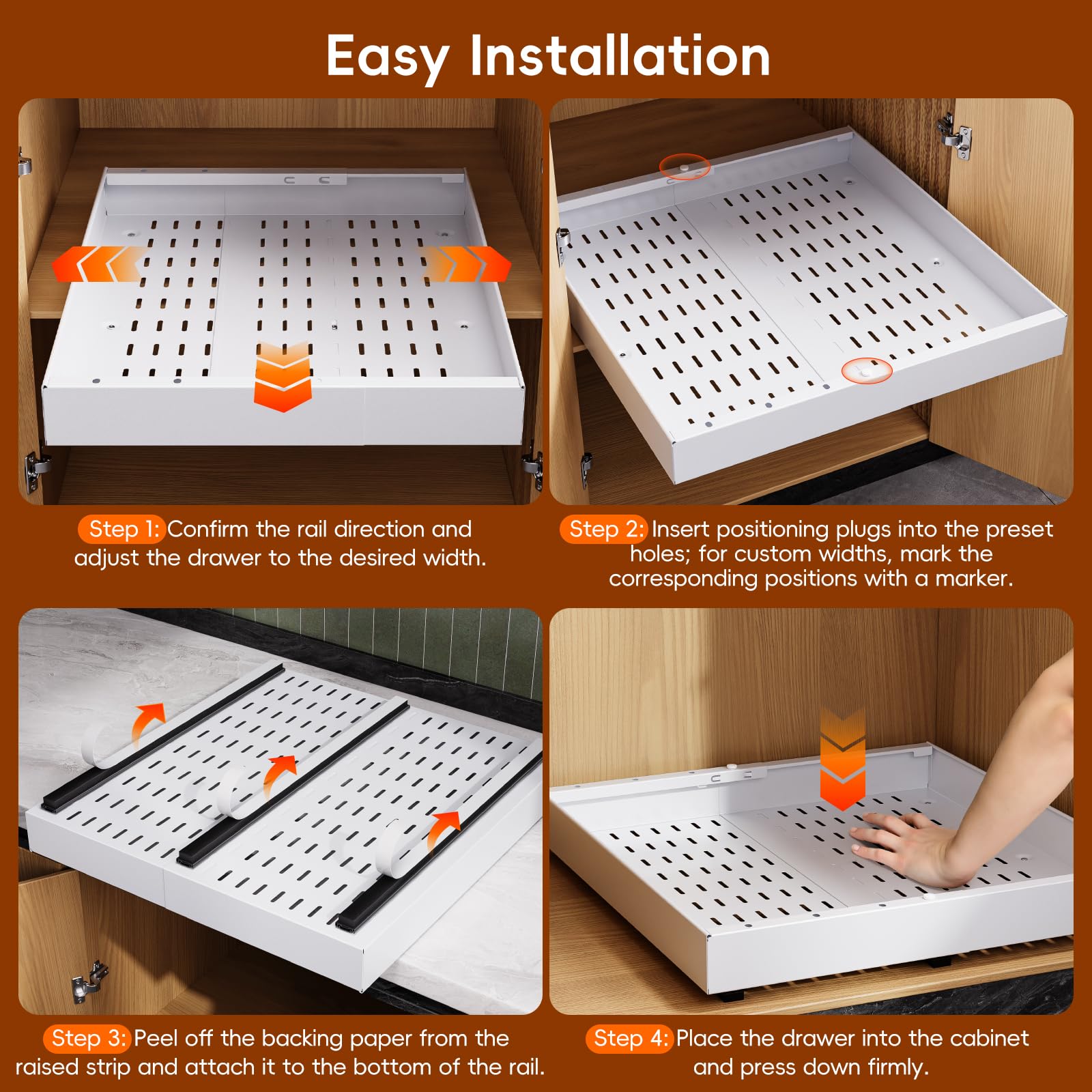 Onedream Adjustable Pull-Out Cabinet Organizer – 2 Pack Slide-Out Drawers (White)