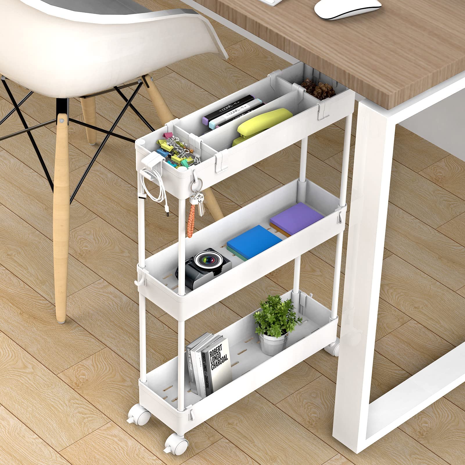 Slim Rolling Storage Cart (3-Tier) – Narrow Mobile Utility Organizer for Bathroom, Kitchen & Laundry