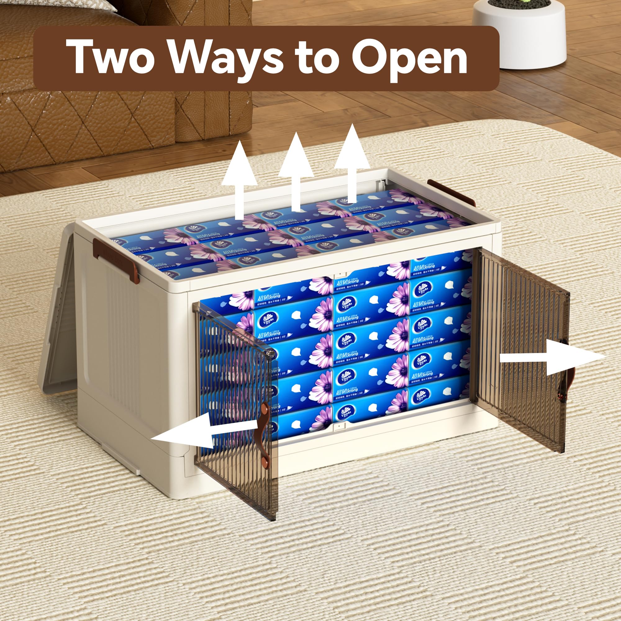 Spylandy Stackable Collapsible Storage Bins with Lids – Space-Saving Closet & Home Organizers (White, 4-Tier, 9-Gallon)
