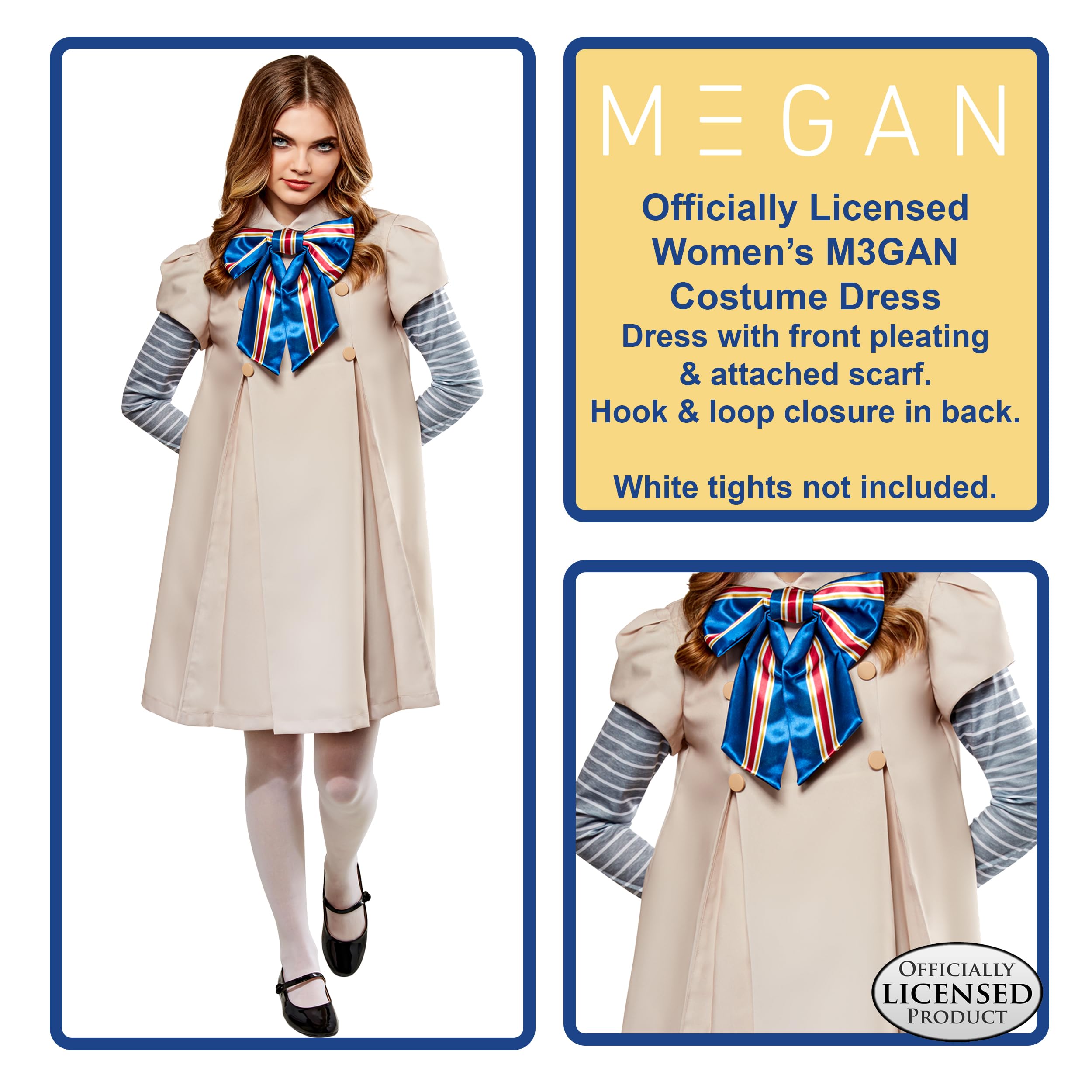 Official M3GAN Costume for Women – Licensed Horror Movie Dress with Attached Scarf (Rubie’s)