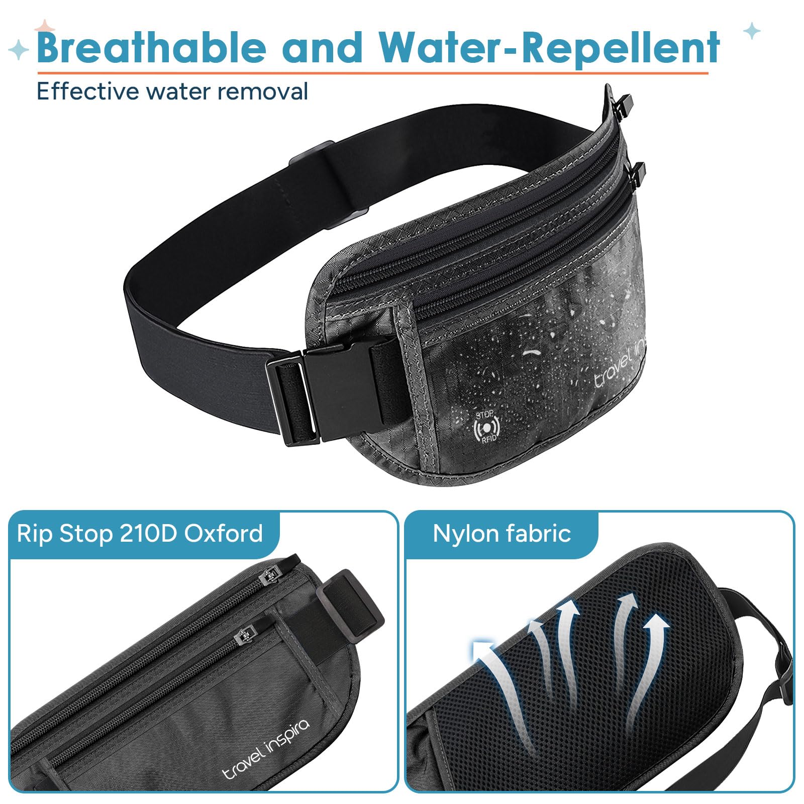 Travel Inspira Hidden RFID Money Belt – Secure Anti-Theft Passport & Card Wallet (Black Edition)