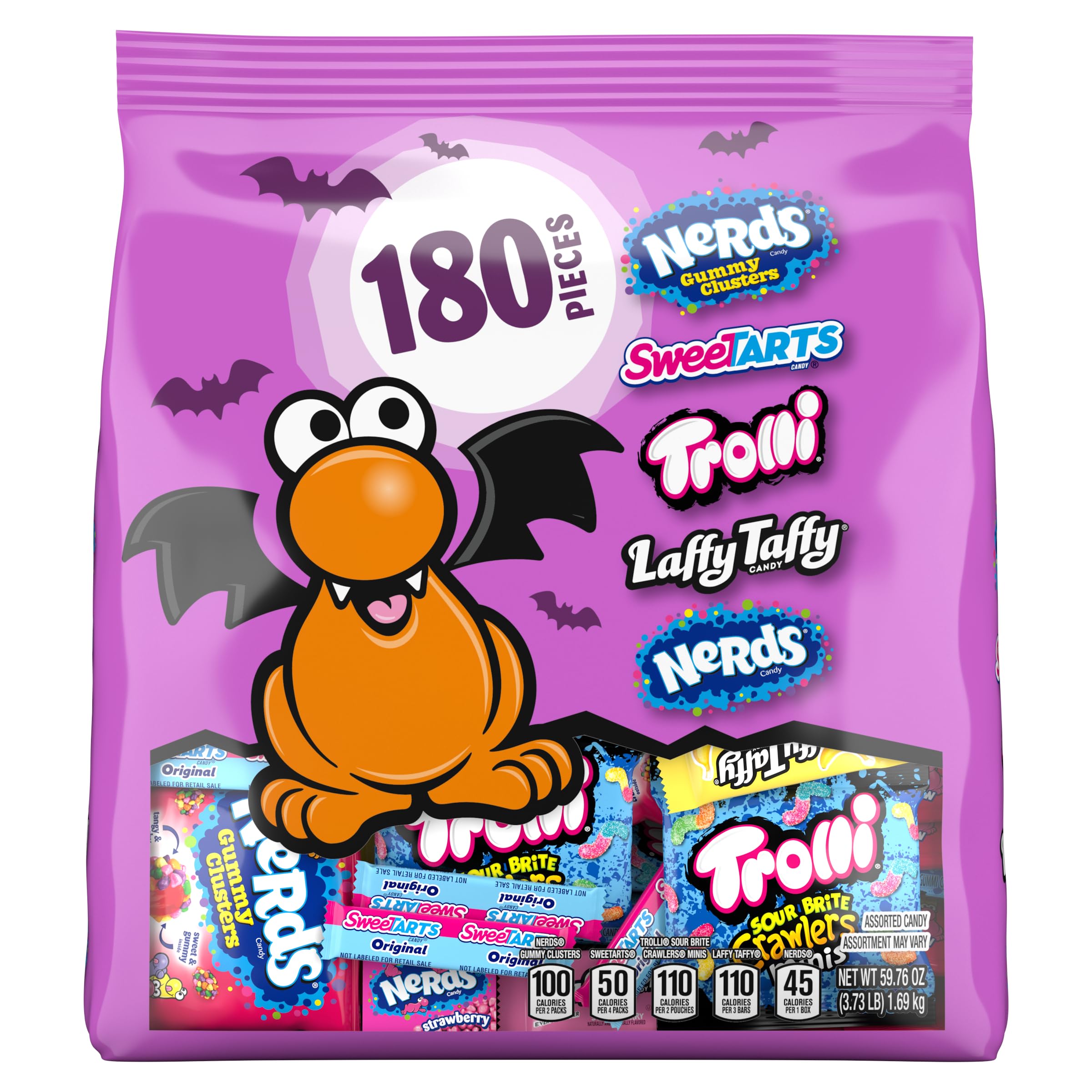 Halloween Candy Variety Pack – 180 Count Assorted Favorites (NERDS, Trolli, SweeTARTS, Laffy Taffy & More) – Individually Wrapped Treats