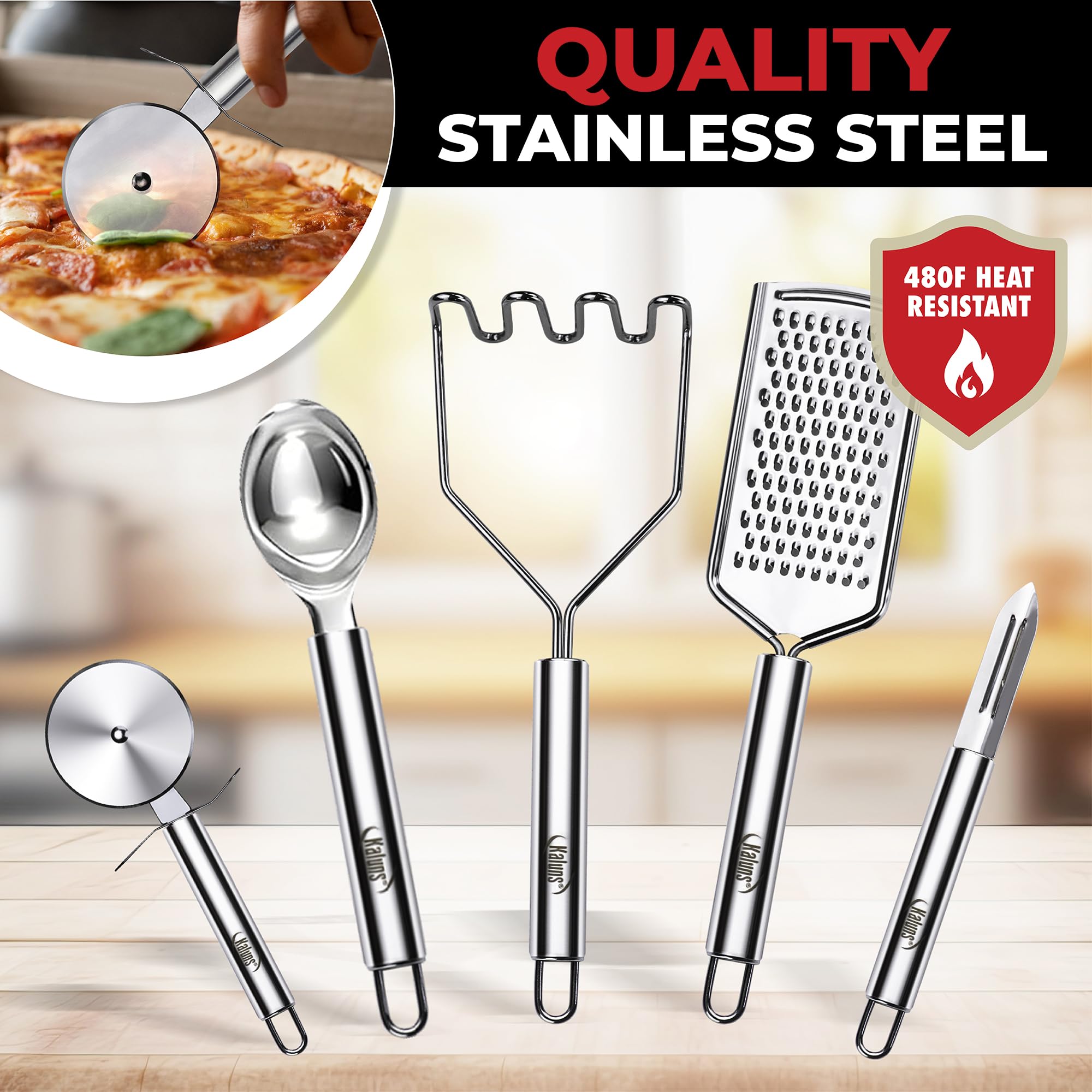 50-Piece Silicone, Stainless Steel & Wood Kitchen Utensil Set – Heat Resistant, Non-Stick Safe (Black)