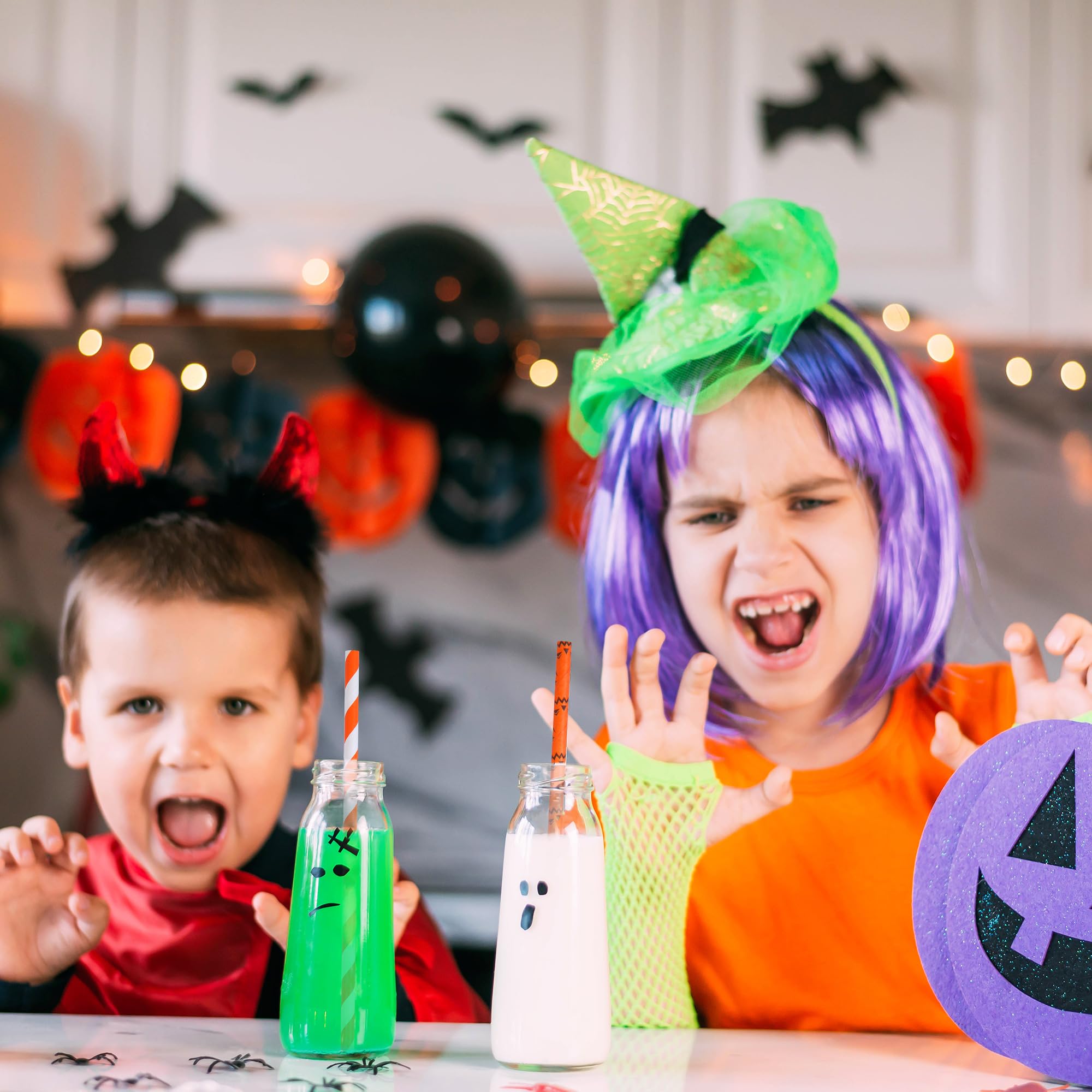 Halloween Paper Straws – 200-Pack Black, Orange & White Biodegradable Party Straws (8 Styles, Food-Grade Paper)