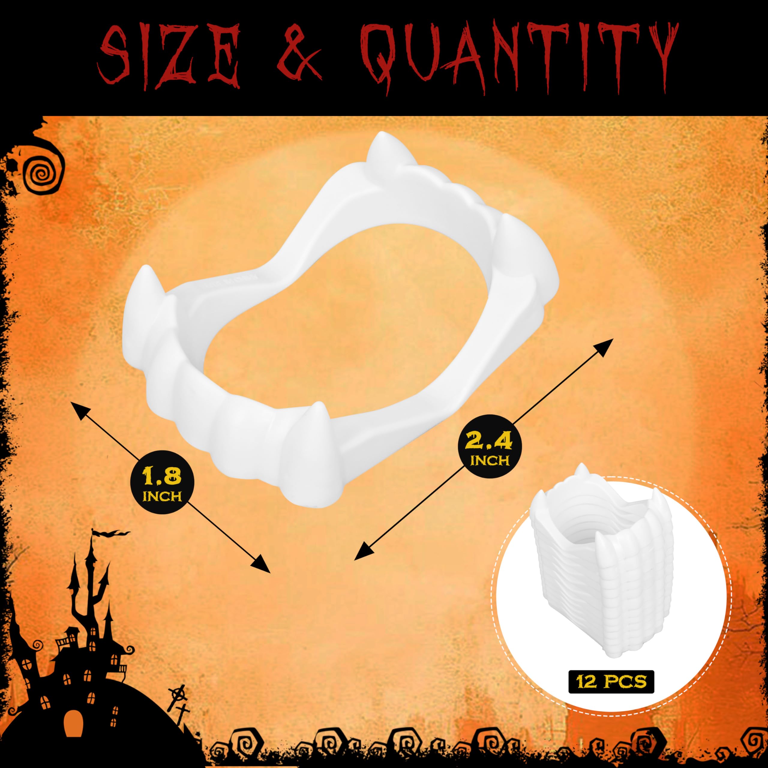 Vampire Teeth Set – 12 Pairs Realistic White Fangs for Halloween & Cosplay (Kids & Adults)