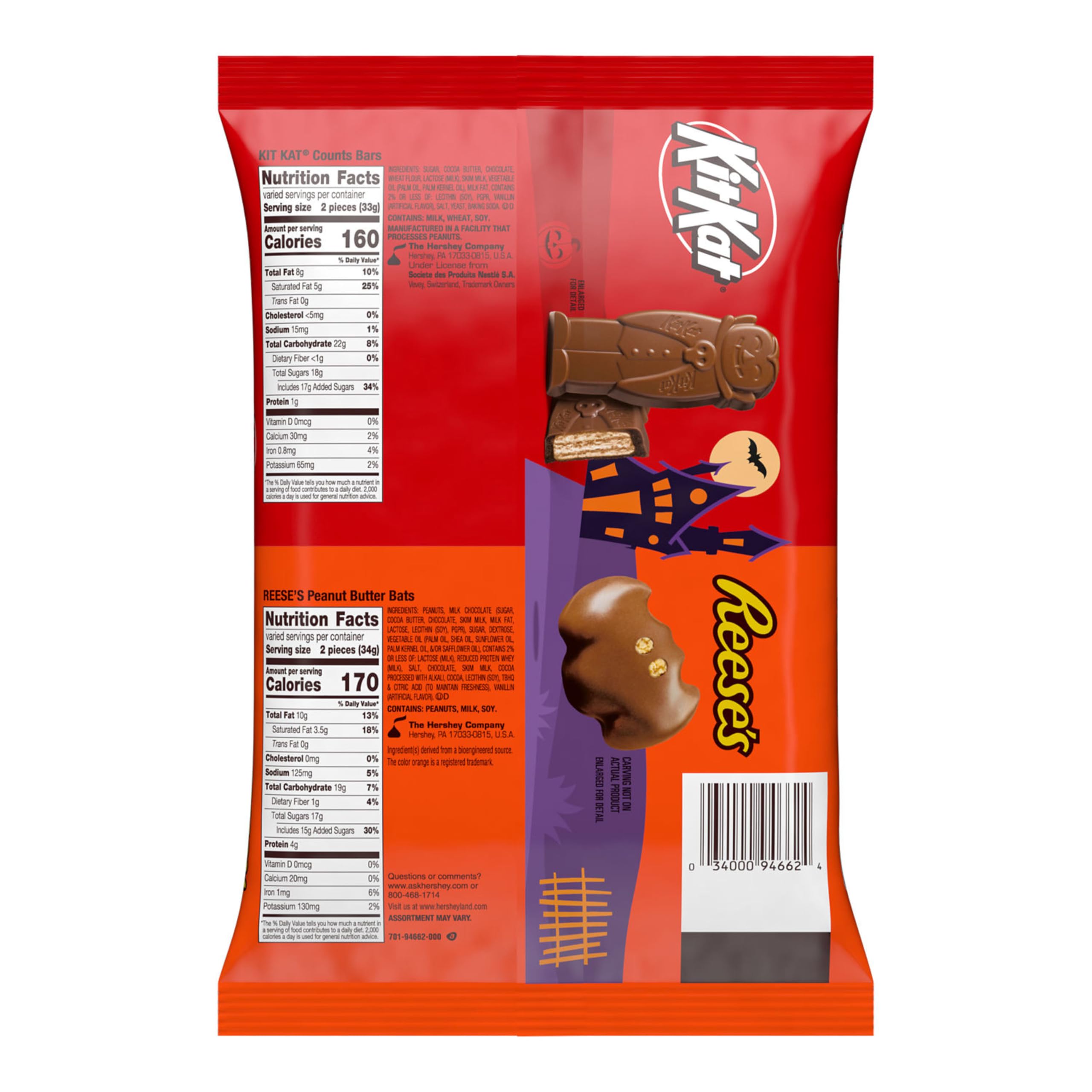 KIT KAT & REESE’S Assorted Milk Chocolate Snack Size Candy – 30 Count Halloween Bag (18.44 oz)